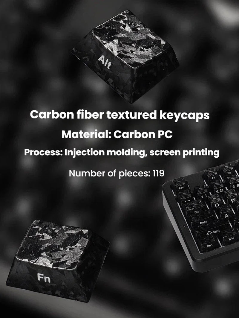 Carbon Fiber Texture Keycaps Forged Carbon Pattern Side-Engraved Non-Translucent Original Magnetic Switch Keycaps