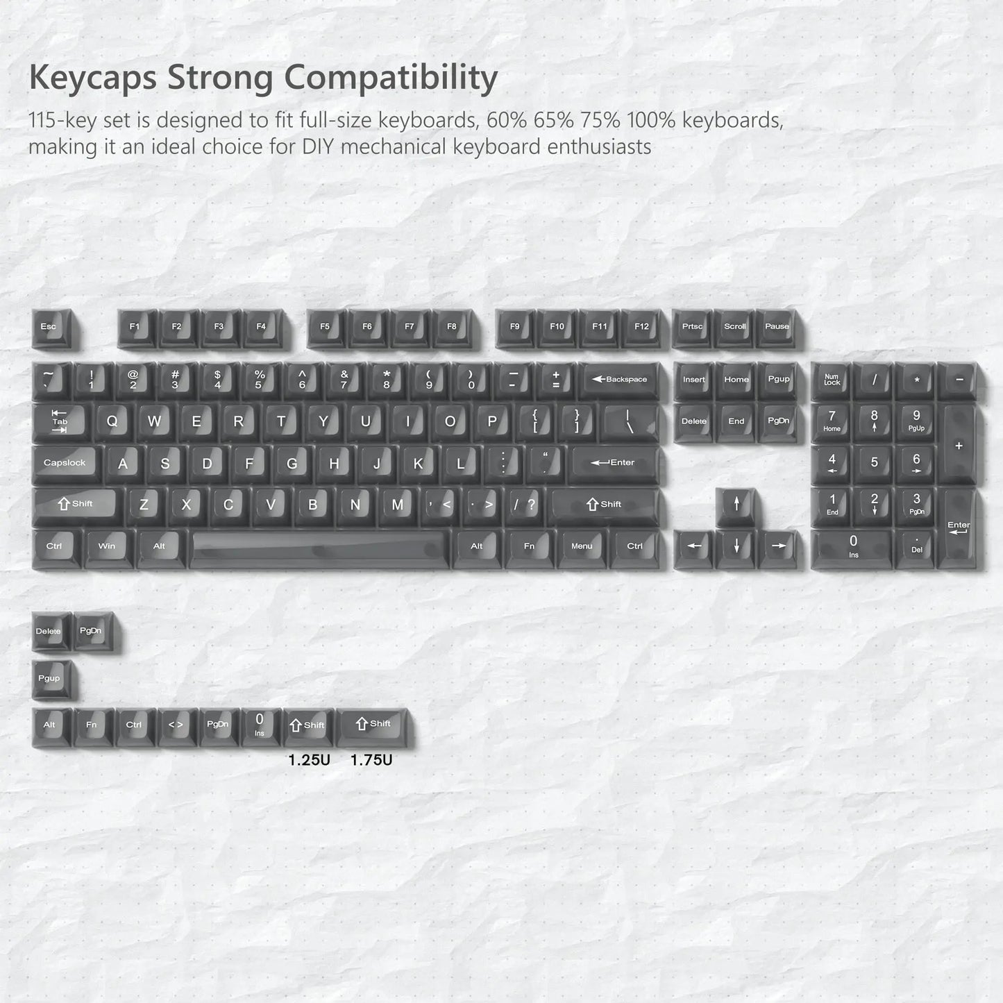 115 Keys Dark Blue MDA Profile Transparent Clear Keycaps Crystal PC Keycap RGB Shine through Key Cap for MX Switch Keyboard