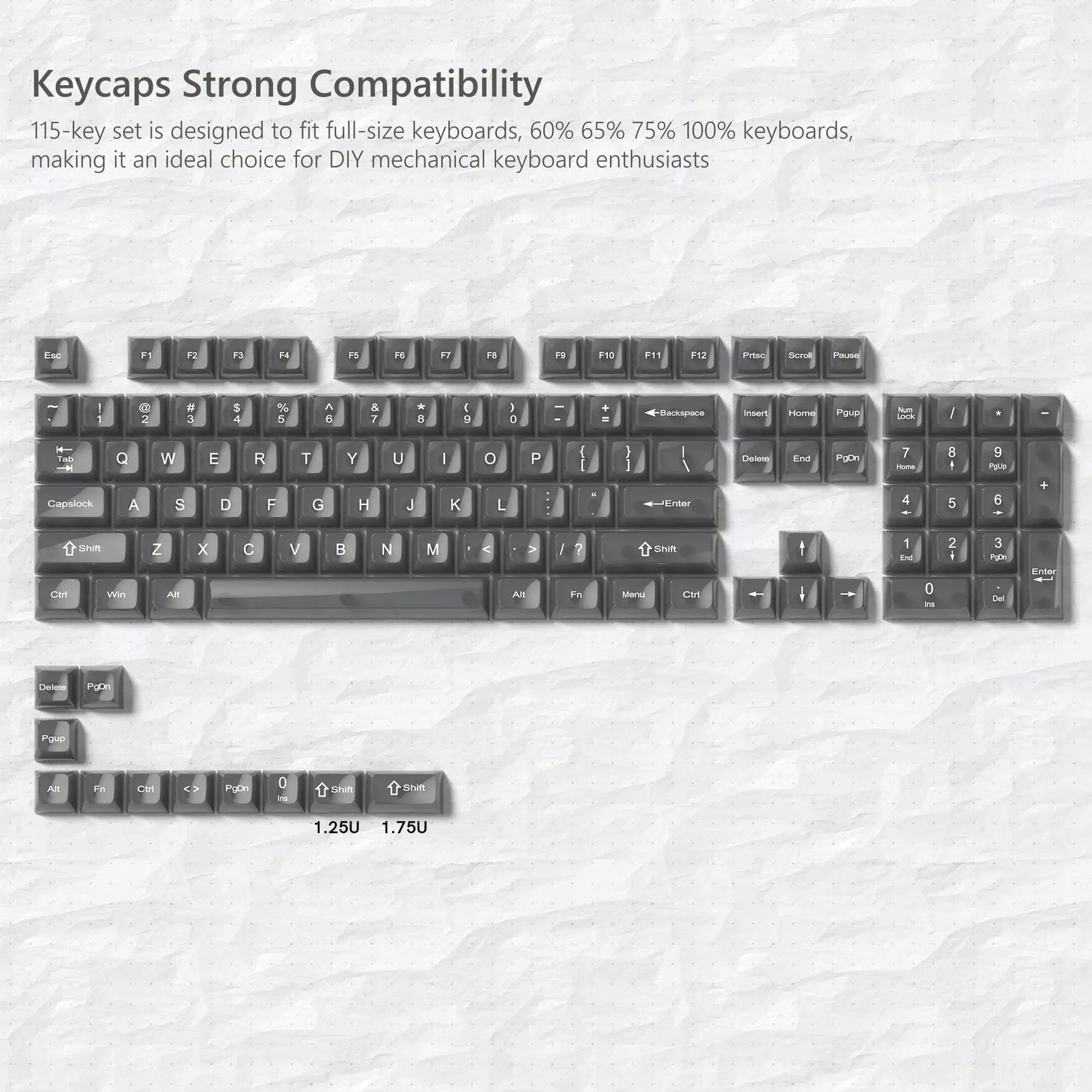 115 Keys Dark Blue MDA Profile Transparent Clear Keycaps Crystal PC Keycap RGB Shine through Key Cap for MX Switch Keyboard