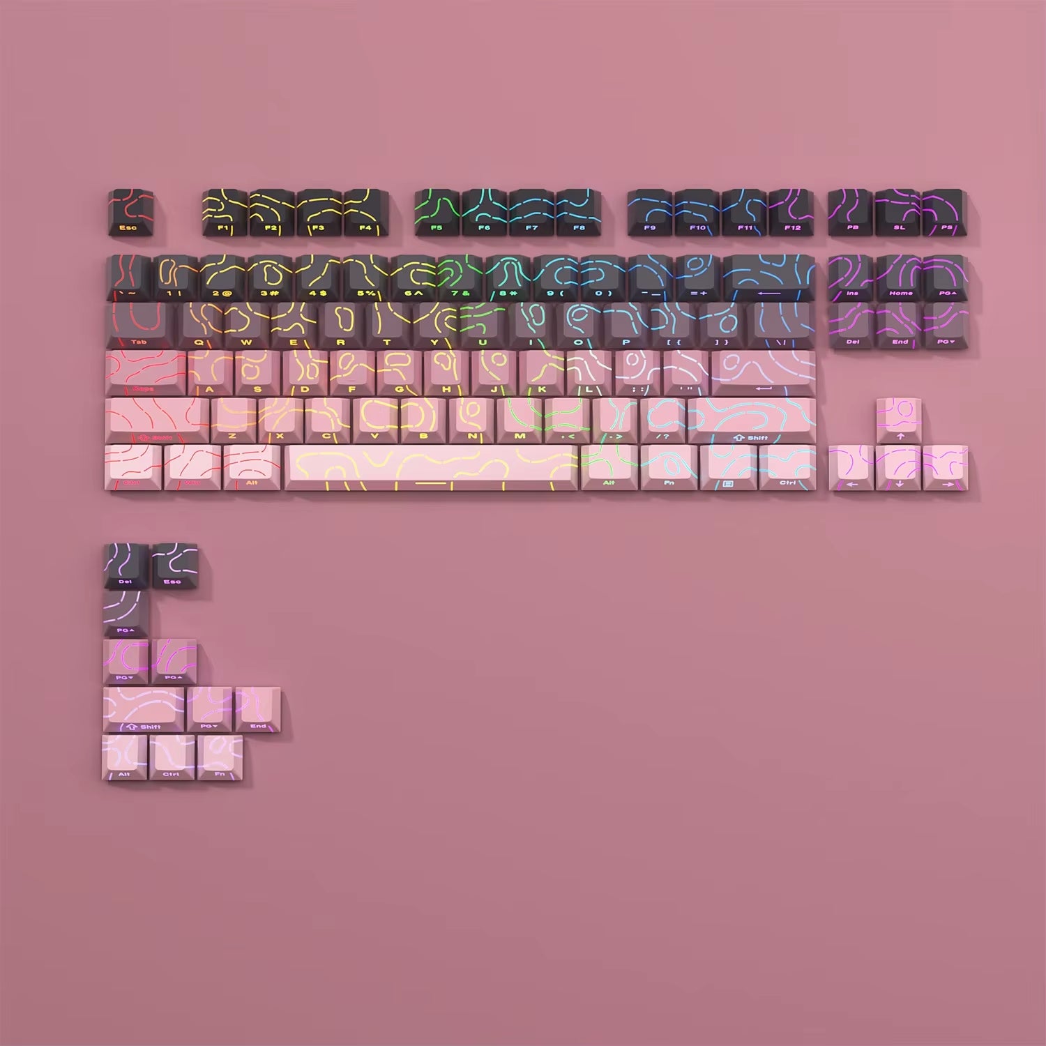 New Topographic Keycaps 4.0 Version Shine through 98 Key PBT Cherry Profile Side Print Backlit for MX Gamer Mechanical Keyboard