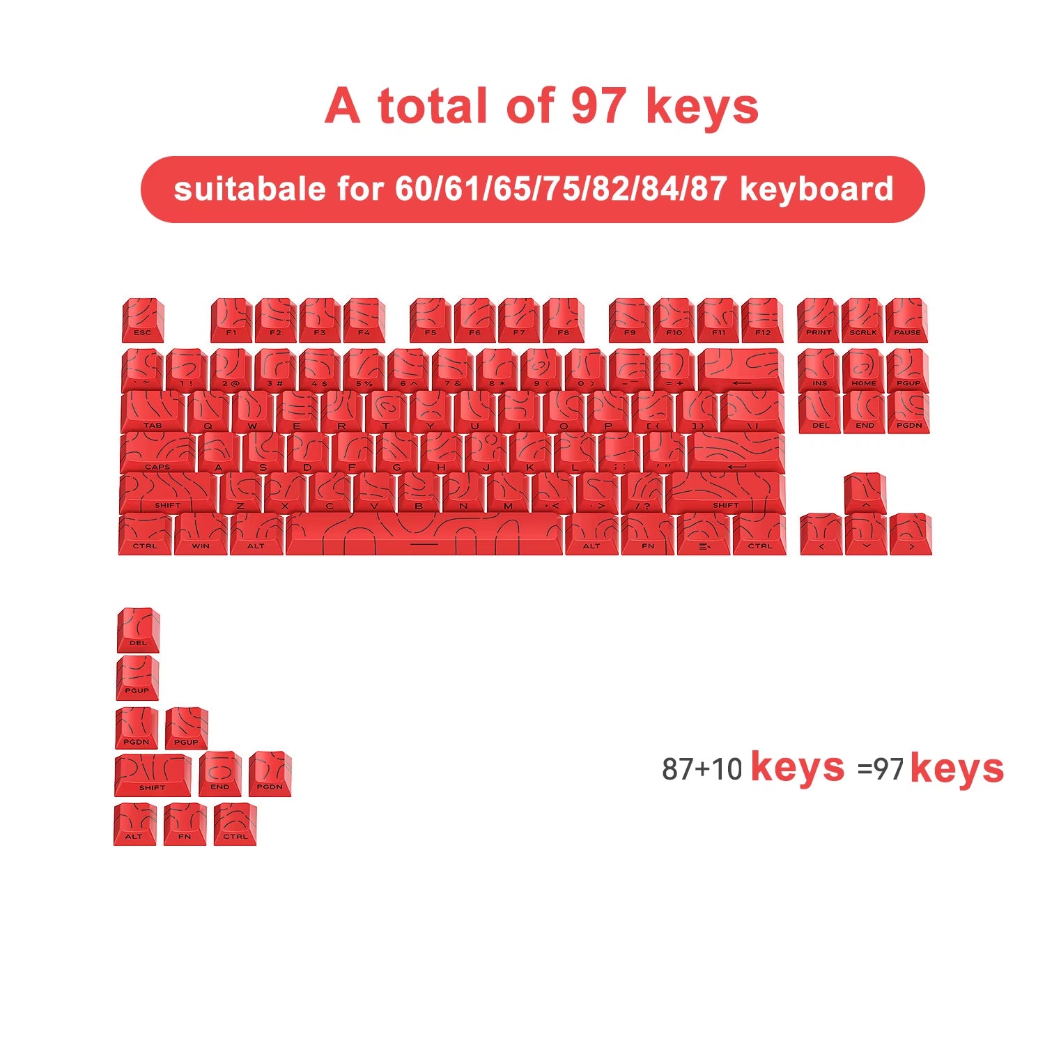 New Topographic Keycaps 4.0 Version Shine through 98 Key PBT Cherry Profile Side Print Backlit for MX Gamer Mechanical Keyboard