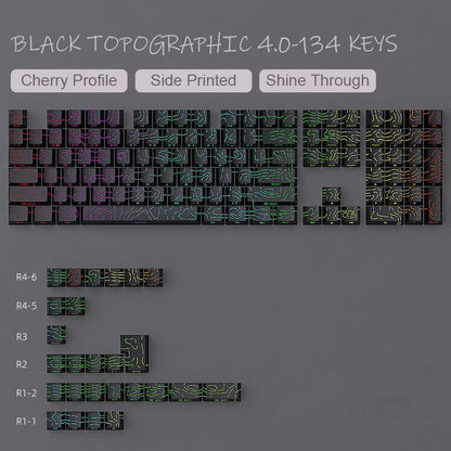 New Topographic Keycaps 4.0 Version Shine through 98 Key PBT Cherry Profile Side Print Backlit for MX Gamer Mechanical Keyboard
