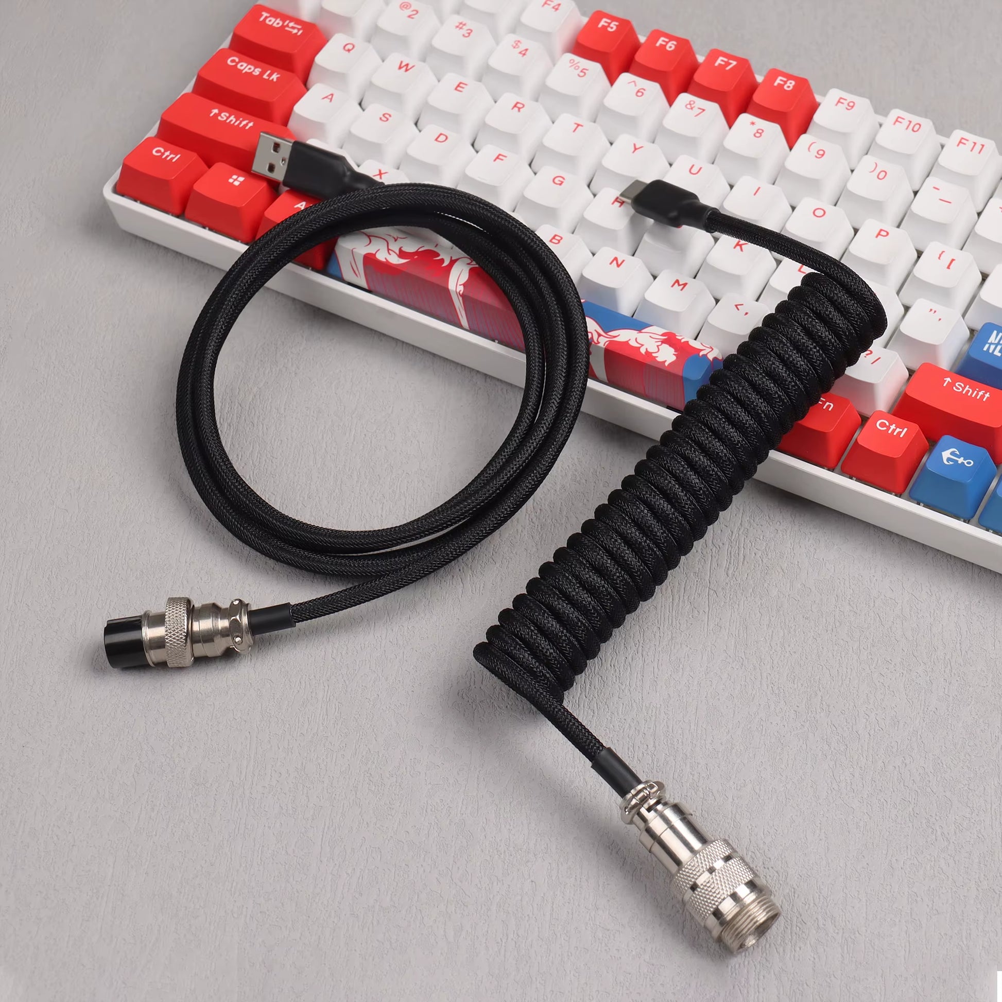 【Lano】Mechanical Keyboard Aviator Cable Cable with Gx16 Aviation Connector Usb to Type C Keyboard Coiled Cable Braided Cable New