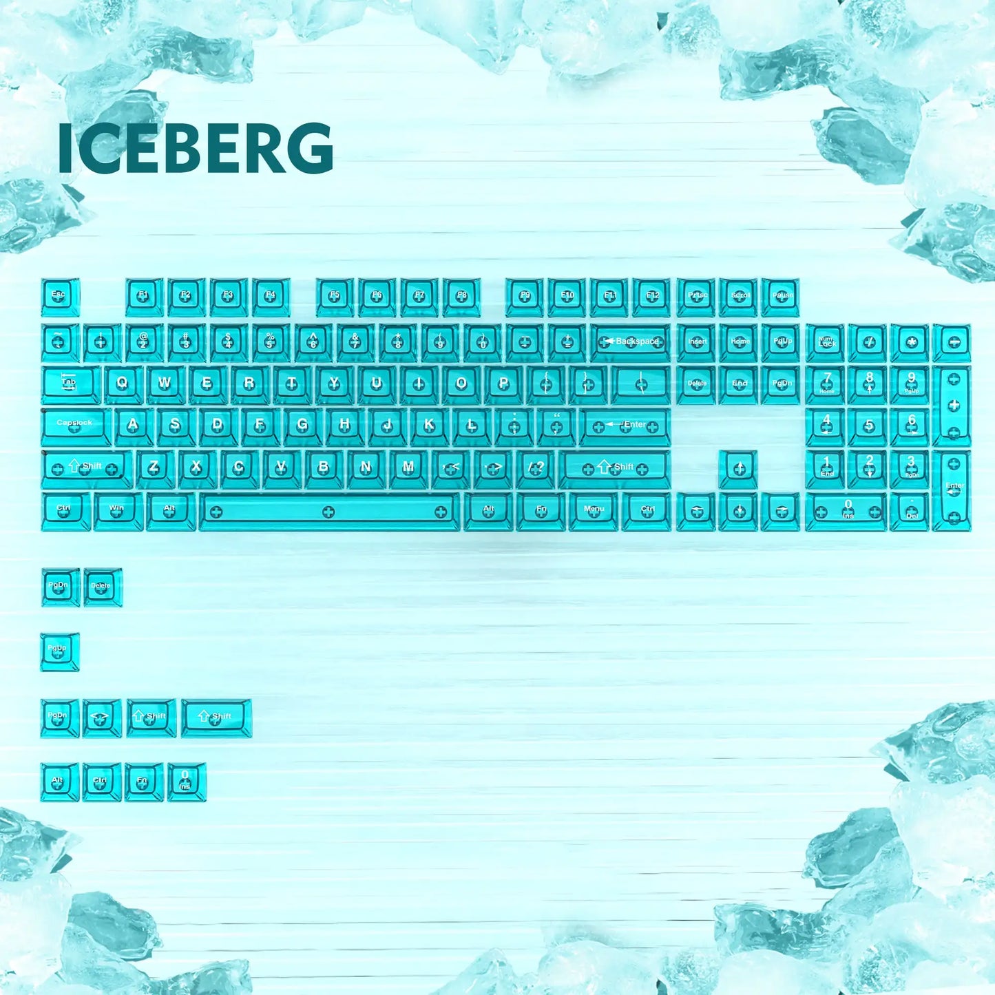 115 Keys Dark Blue MDA Profile Transparent Clear Keycaps Crystal PC Keycap RGB Shine through Key Cap for MX Switch Keyboard