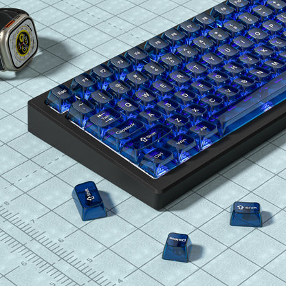 115 Keys Dark Blue MDA Profile Transparent Clear Keycaps Crystal PC Keycap RGB Shine through Key Cap for MX Switch Keyboard