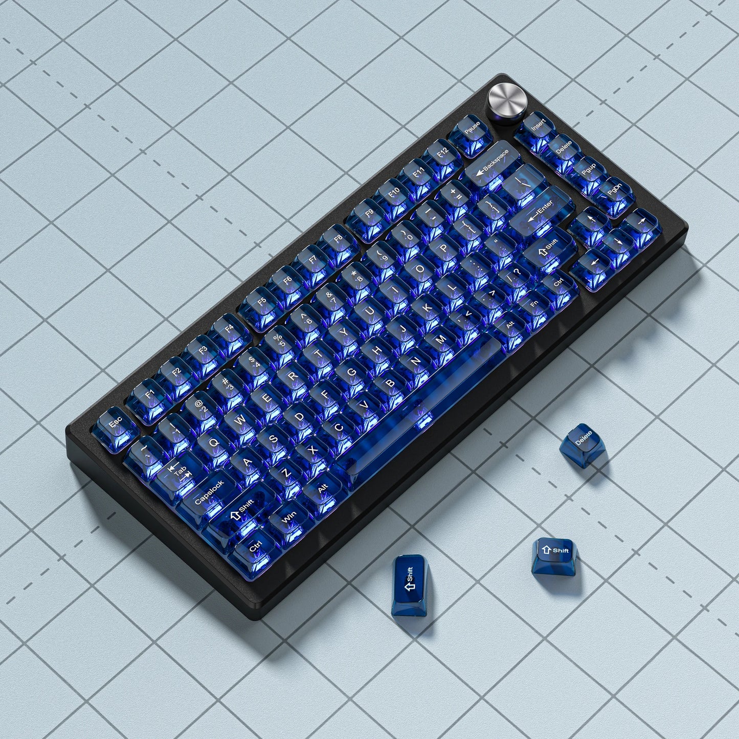 115 Keys Dark Blue MDA Profile Transparent Clear Keycaps Crystal PC Keycap RGB Shine through Key Cap for MX Switch Keyboard