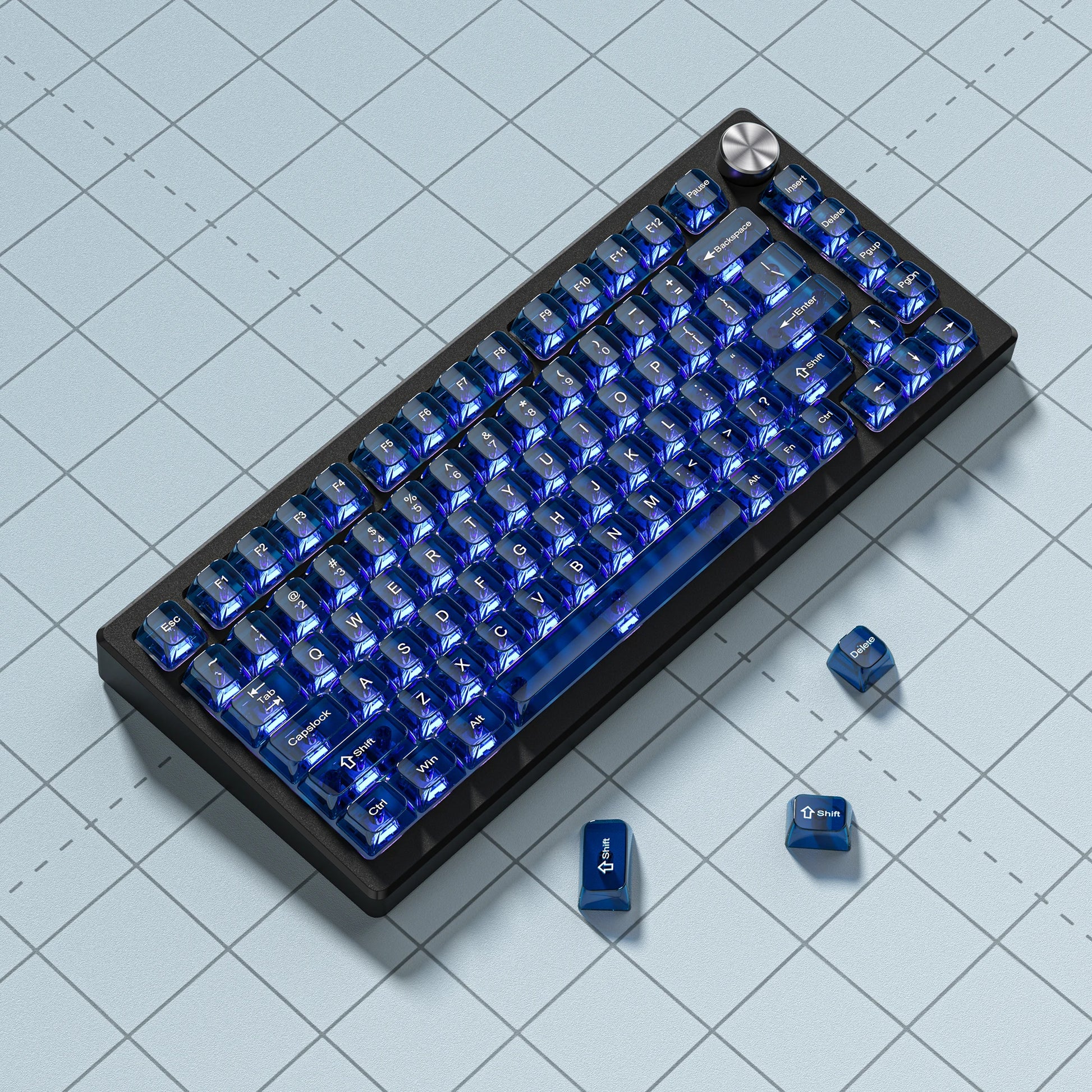 115 Keys Dark Blue MDA Profile Transparent Clear Keycaps Crystal PC Keycap RGB Shine through Key Cap for MX Switch Keyboard
