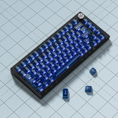 115 Keys Dark Blue MDA Profile Transparent Clear Keycaps Crystal PC Keycap RGB Shine through Key Cap for MX Switch Keyboard