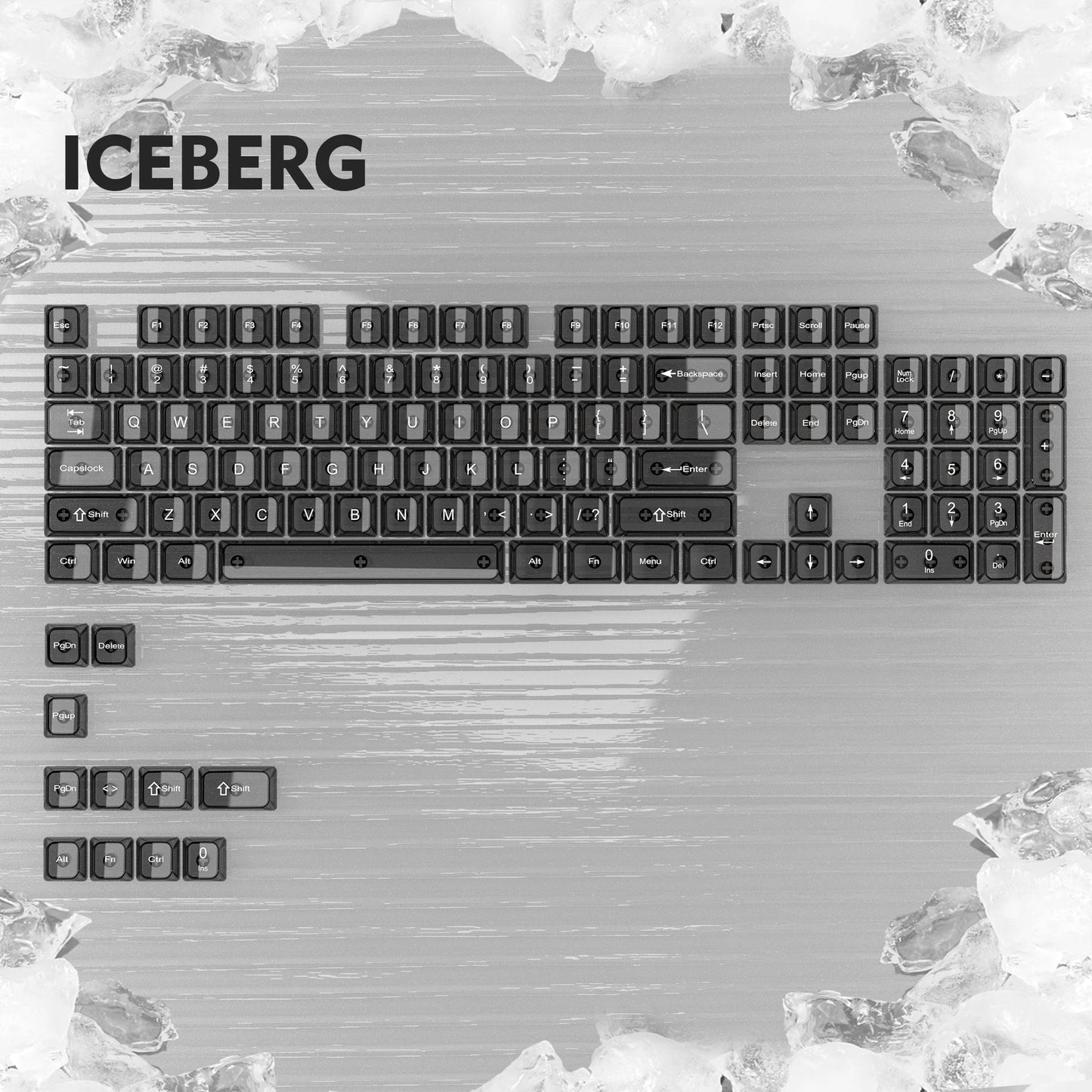 115 Keys Dark Blue MDA Profile Transparent Clear Keycaps Crystal PC Keycap RGB Shine through Key Cap for MX Switch Keyboard