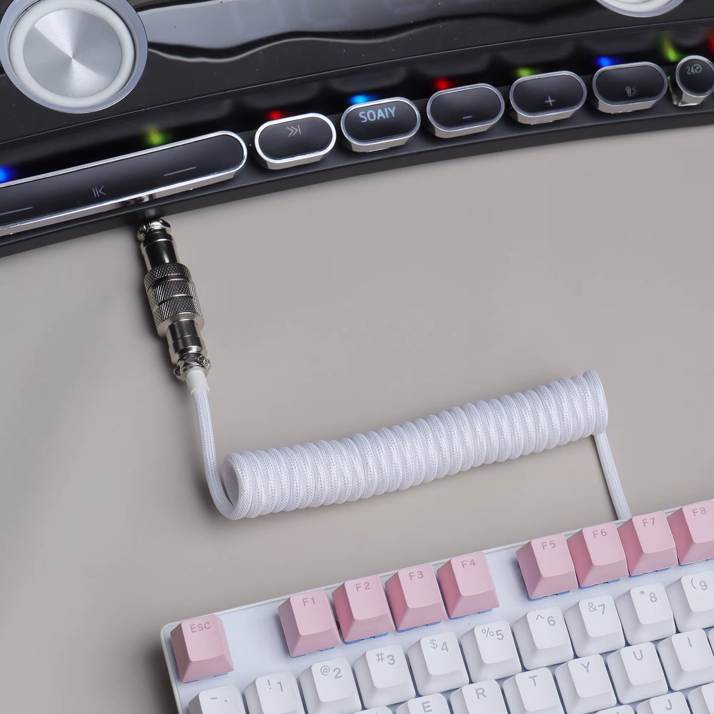 【Lano】Mechanical Keyboard Aviator Cable Cable with Gx16 Aviation Connector Usb to Type C Keyboard Coiled Cable Braided Cable New
