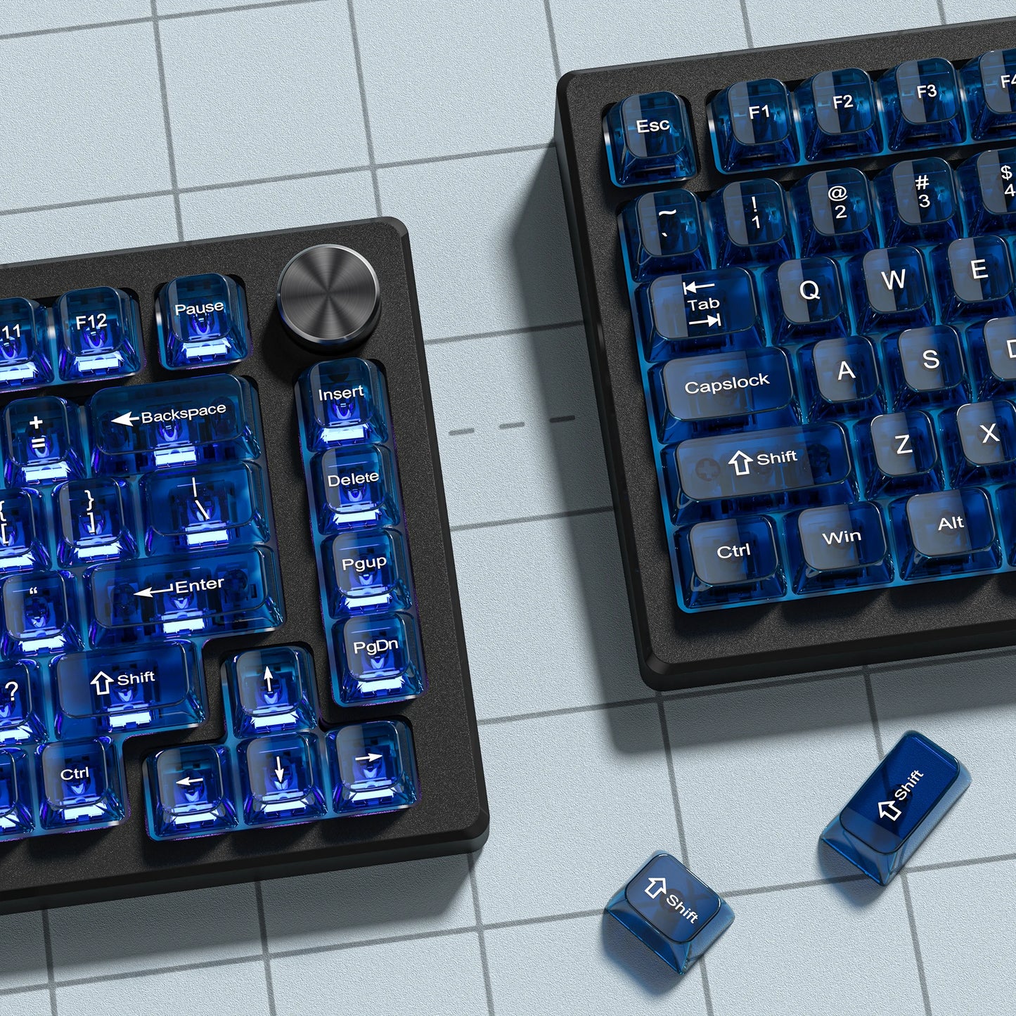 115 Keys Dark Blue MDA Profile Transparent Clear Keycaps Crystal PC Keycap RGB Shine through Key Cap for MX Switch Keyboard