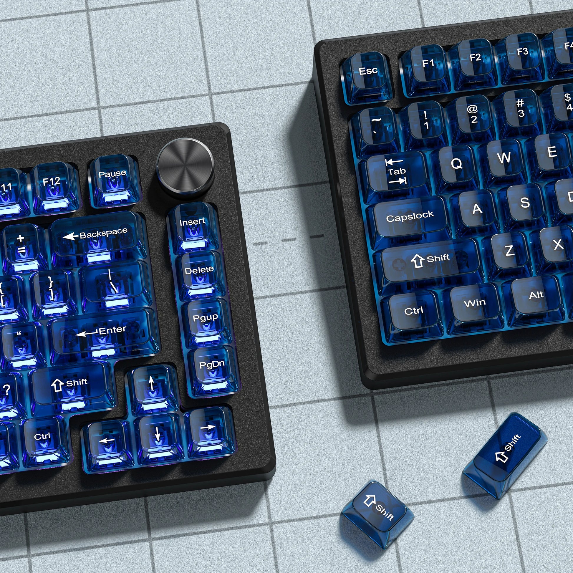 115 Keys Dark Blue MDA Profile Transparent Clear Keycaps Crystal PC Keycap RGB Shine through Key Cap for MX Switch Keyboard