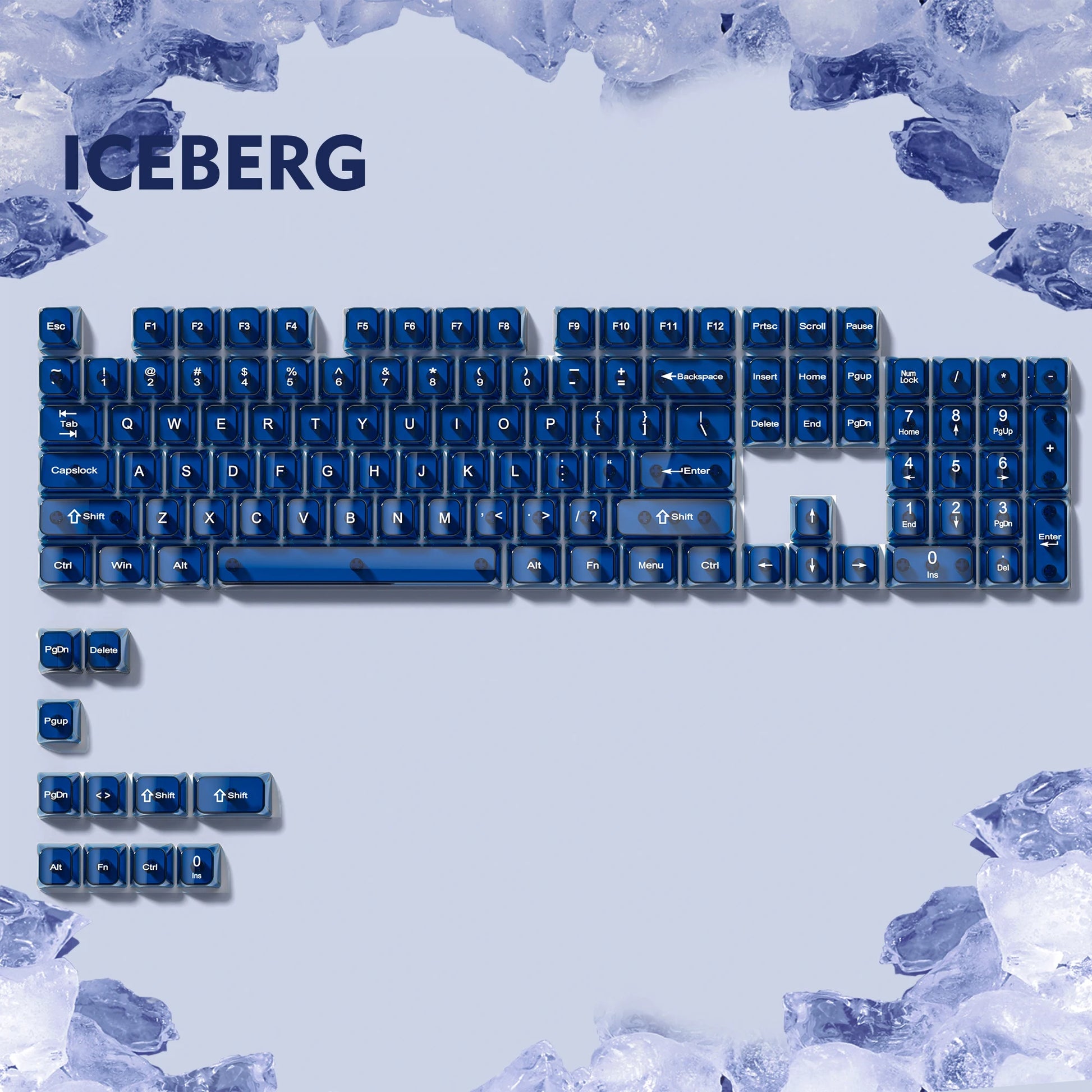 115 Keys Dark Blue MDA Profile Transparent Clear Keycaps Crystal PC Keycap RGB Shine through Key Cap for MX Switch Keyboard