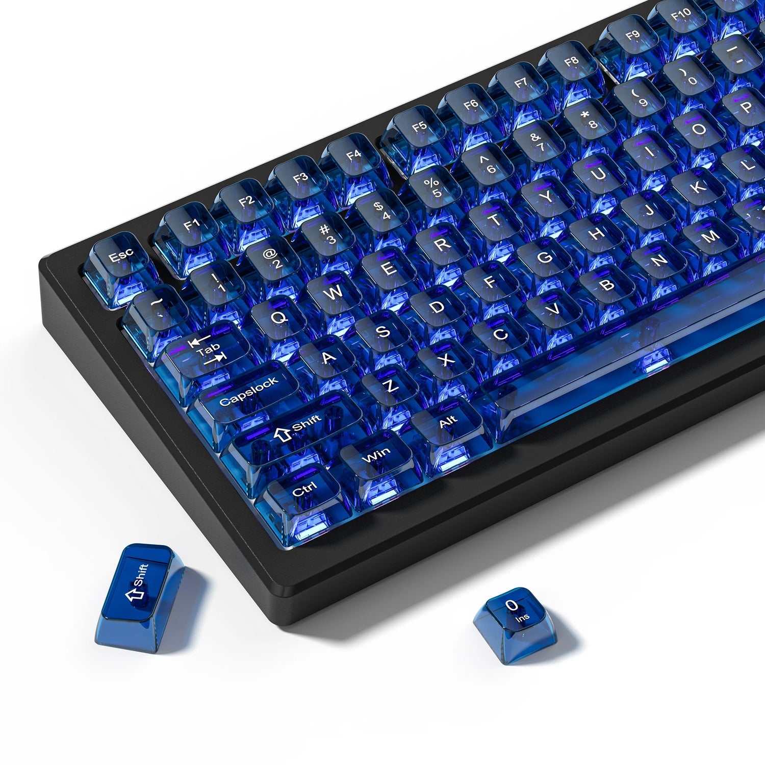 115 Keys Dark Blue MDA Profile Transparent Clear Keycaps Crystal PC Keycap RGB Shine through Key Cap for MX Switch Keyboard