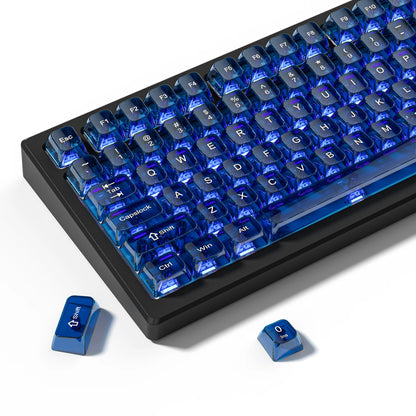 115 Keys Dark Blue MDA Profile Transparent Clear Keycaps Crystal PC Keycap RGB Shine through Key Cap for MX Switch Keyboard