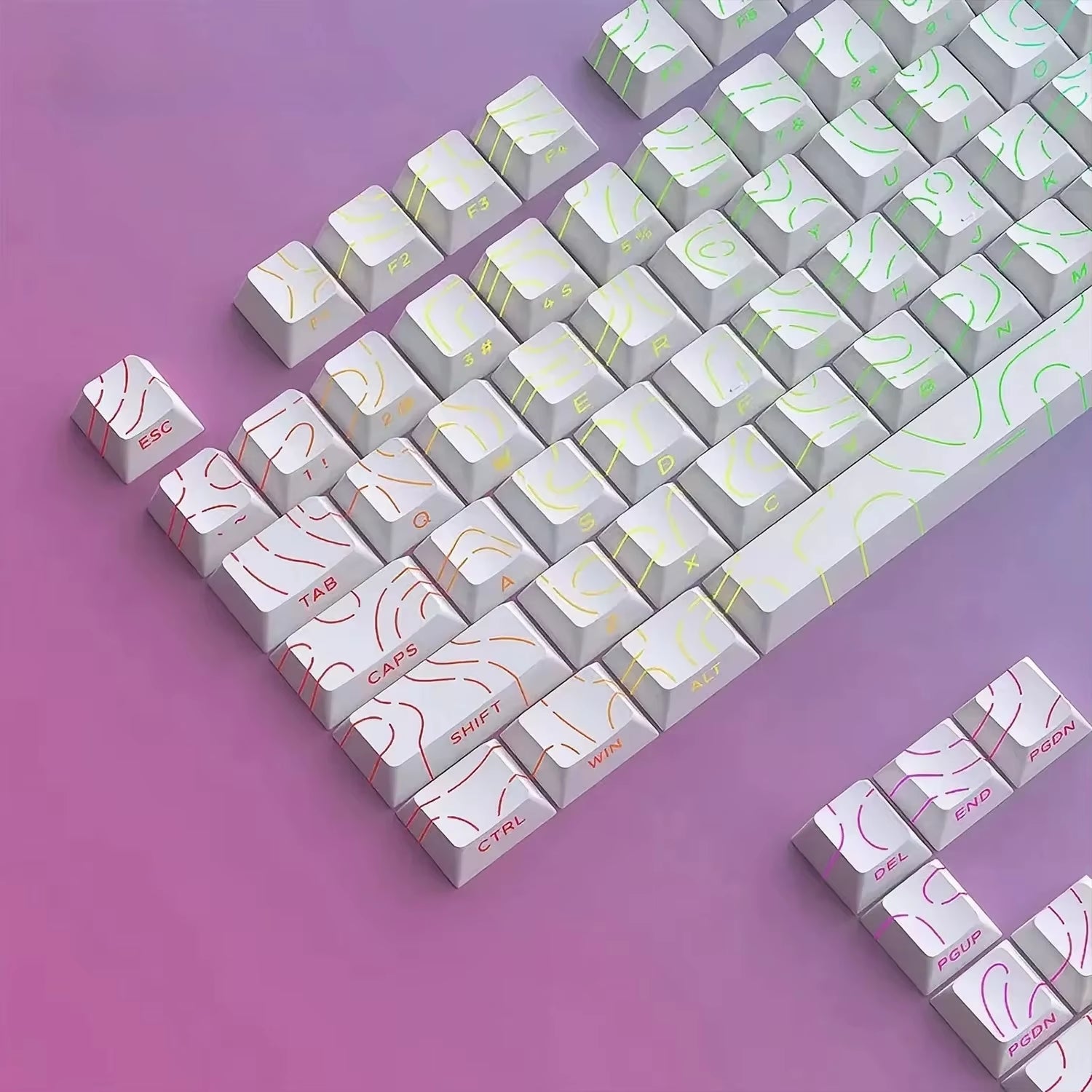 New Topographic Keycaps 4.0 Version Shine through 98 Key PBT Cherry Profile Side Print Backlit for MX Gamer Mechanical Keyboard