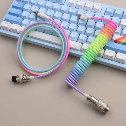 【Lano】Mechanical Keyboard Aviator Cable Cable with Gx16 Aviation Connector Usb to Type C Keyboard Coiled Cable Braided Cable New