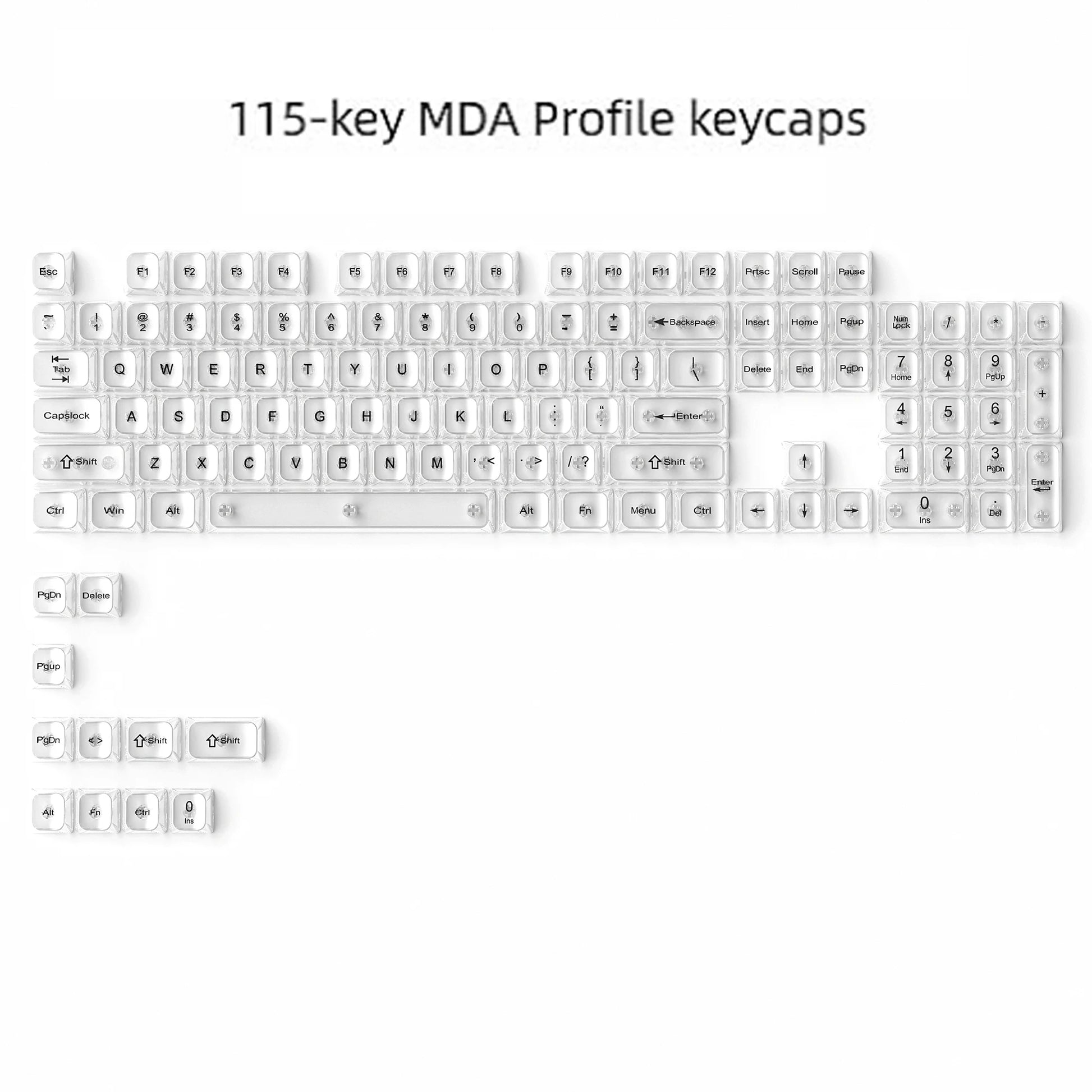 115 Keys Dark Blue MDA Profile Transparent Clear Keycaps Crystal PC Keycap RGB Shine through Key Cap for MX Switch Keyboard