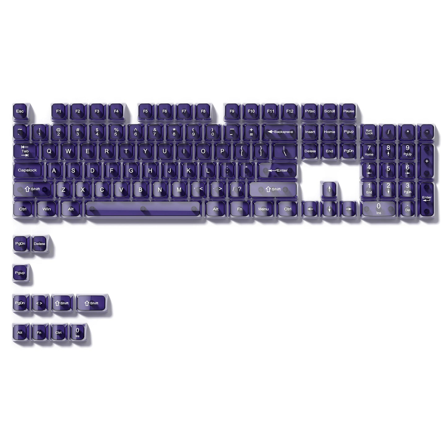 115 Keys Dark Blue MDA Profile Transparent Clear Keycaps Crystal PC Keycap RGB Shine through Key Cap for MX Switch Keyboard