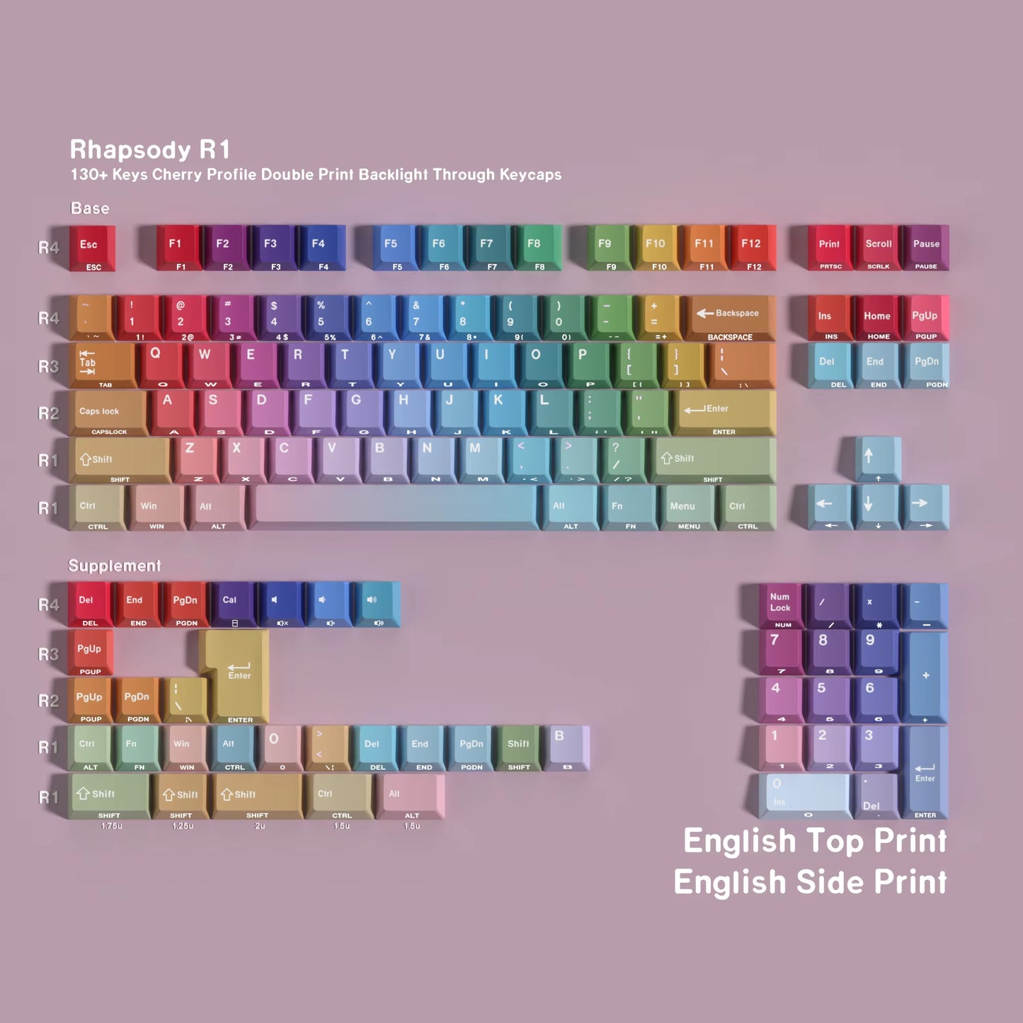 Korean Russian Japanese Spanish Cherry Profile Double Print Keycap Rainbow Gradient 130 Key Caps Mechanical Keyboard AJAZZ AULA