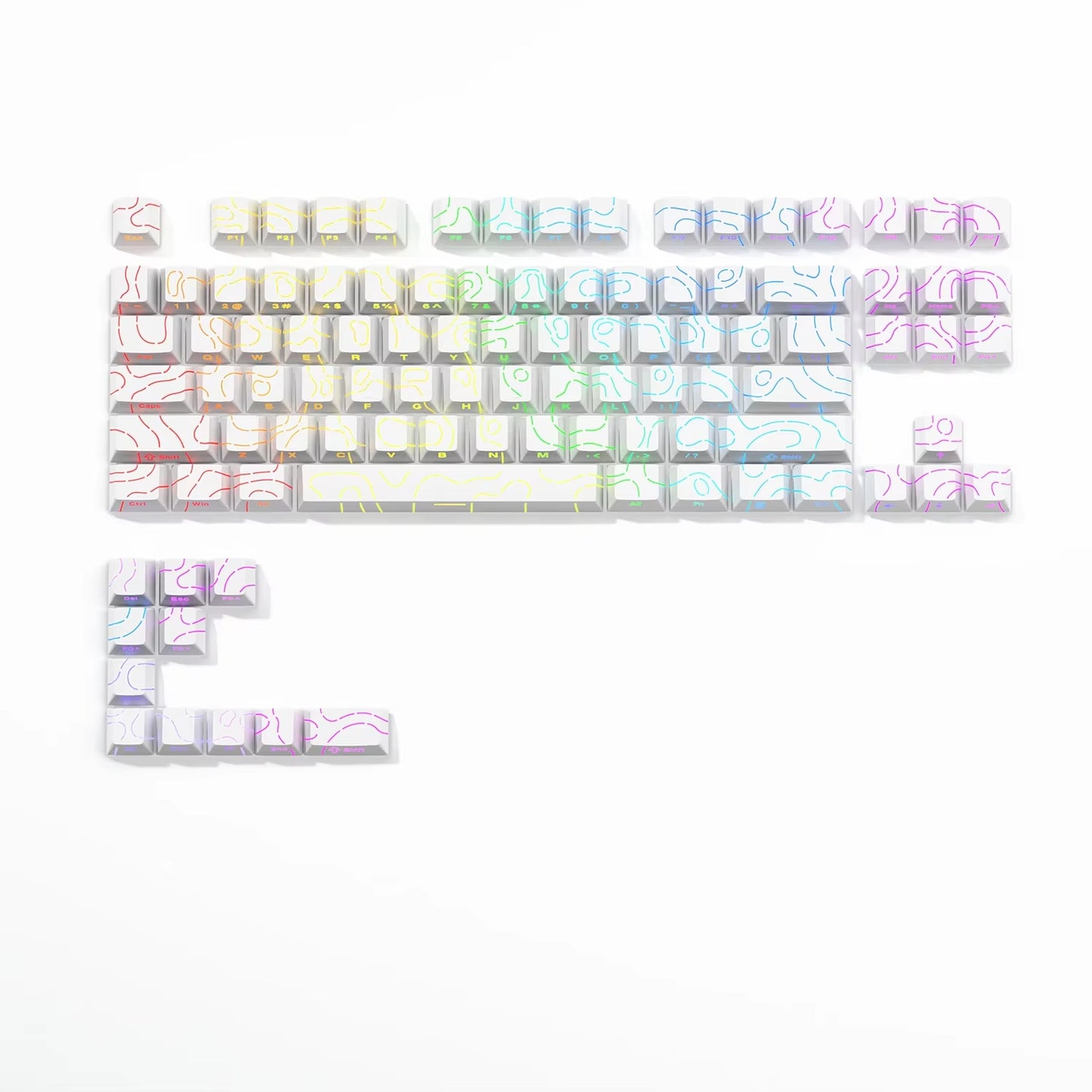 New Topographic Keycaps 4.0 Version Shine through 98 Key PBT Cherry Profile Side Print Backlit for MX Gamer Mechanical Keyboard