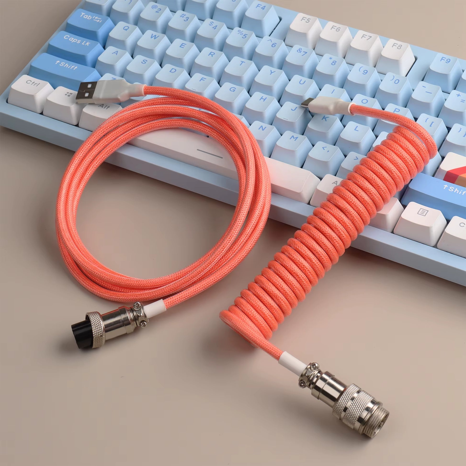 【Lano】Mechanical Keyboard Aviator Cable Cable with Gx16 Aviation Connector Usb to Type C Keyboard Coiled Cable Braided Cable New