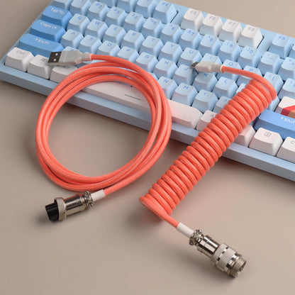 【Lano】Mechanical Keyboard Aviator Cable Cable with Gx16 Aviation Connector Usb to Type C Keyboard Coiled Cable Braided Cable New