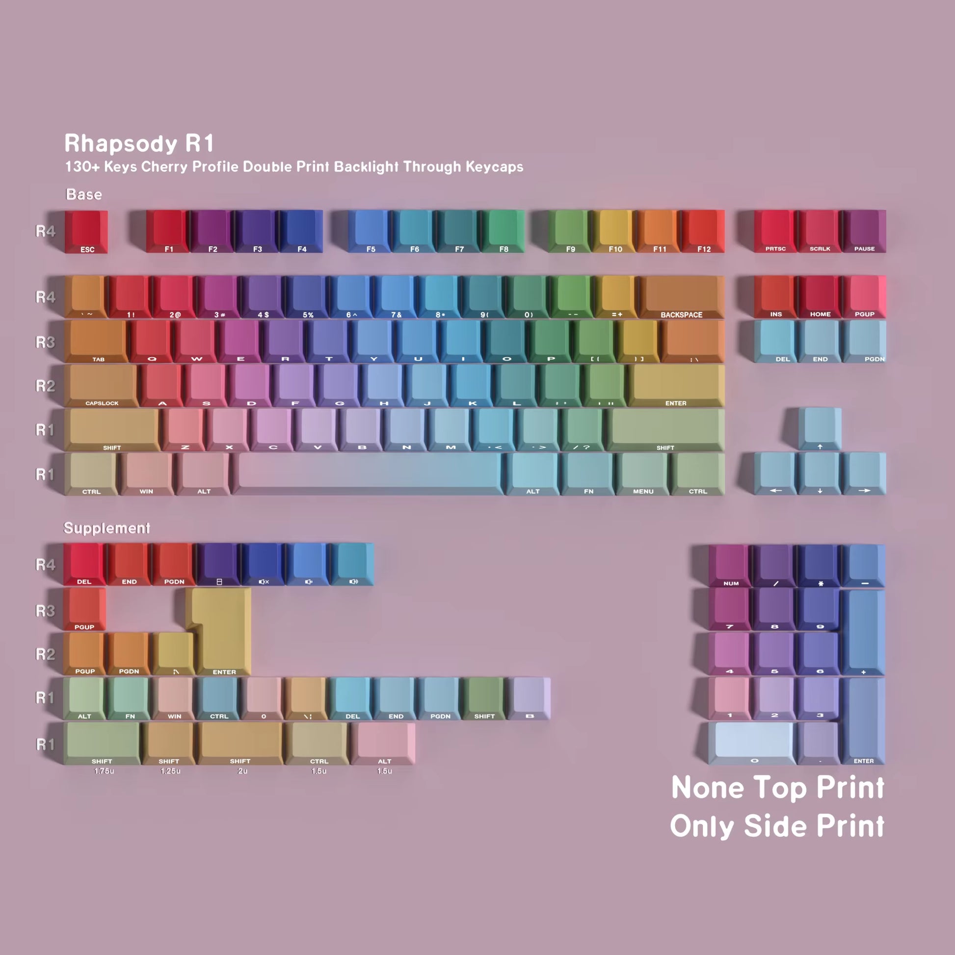 Korean Russian Japanese Spanish Cherry Profile Double Print Keycap Rainbow Gradient 130 Key Caps Mechanical Keyboard AJAZZ AULA
