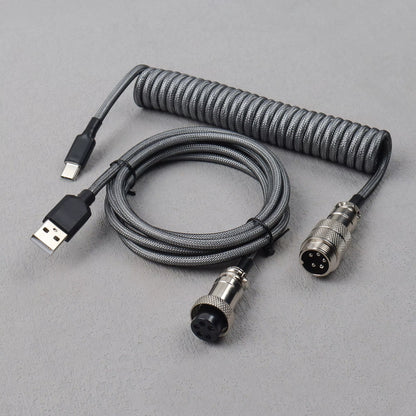 【Lano】Mechanical Keyboard Aviator Cable Cable with Gx16 Aviation Connector Usb to Type C Keyboard Coiled Cable Braided Cable New