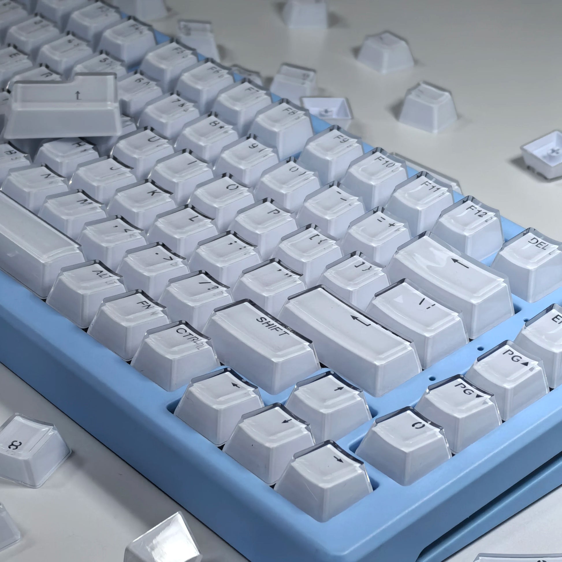 Translucent Keycaps 104/123 Keys Layout Low Profile White Keycaps DIY Black Backlit Crystal Edge for Mechanical Keyboard