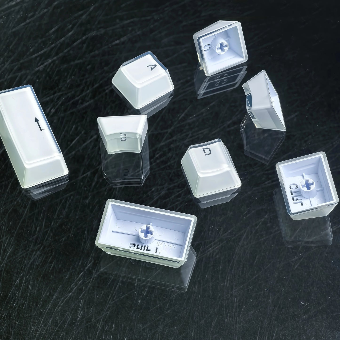 Translucent Keycaps 104/123 Keys Layout Low Profile White Keycaps DIY Black Backlit Crystal Edge for Mechanical Keyboard
