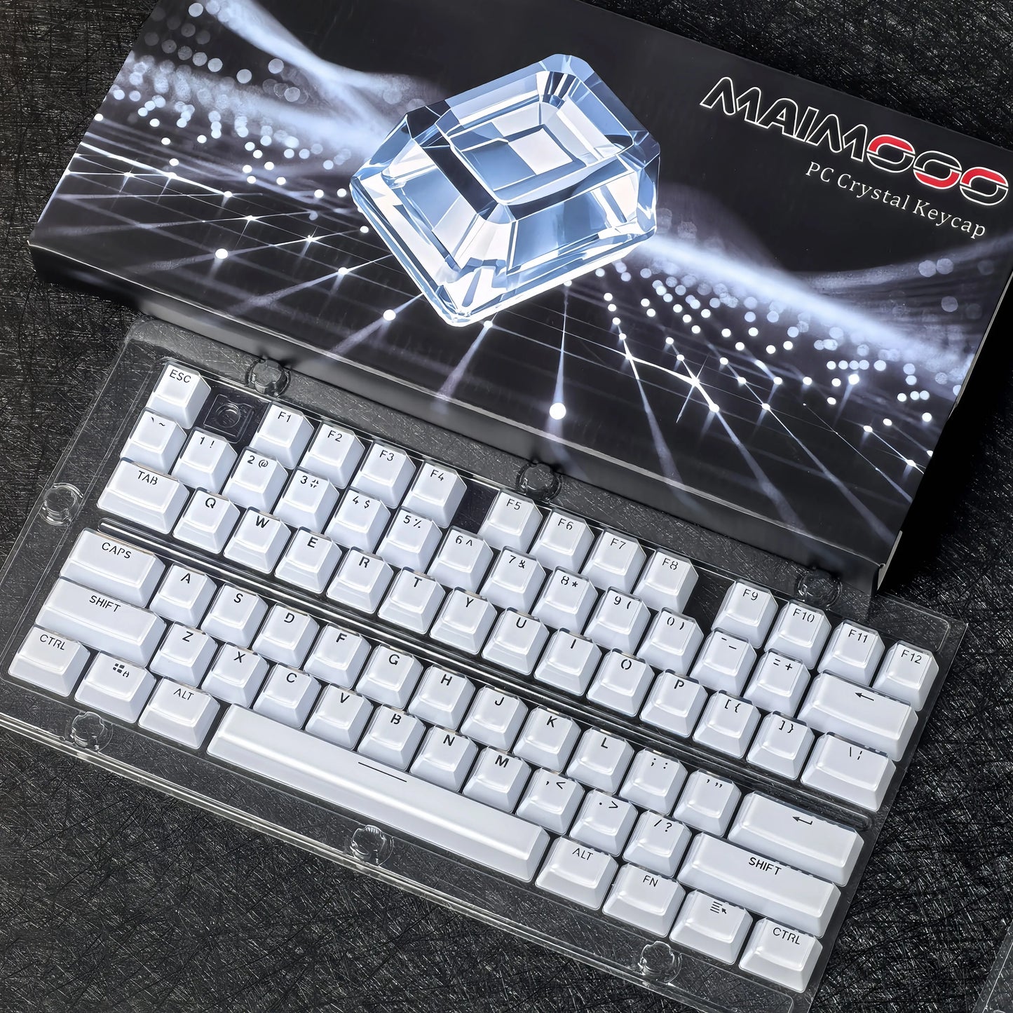 Translucent Keycaps 104/123 Keys Layout Low Profile White Keycaps DIY Black Backlit Crystal Edge for Mechanical Keyboard