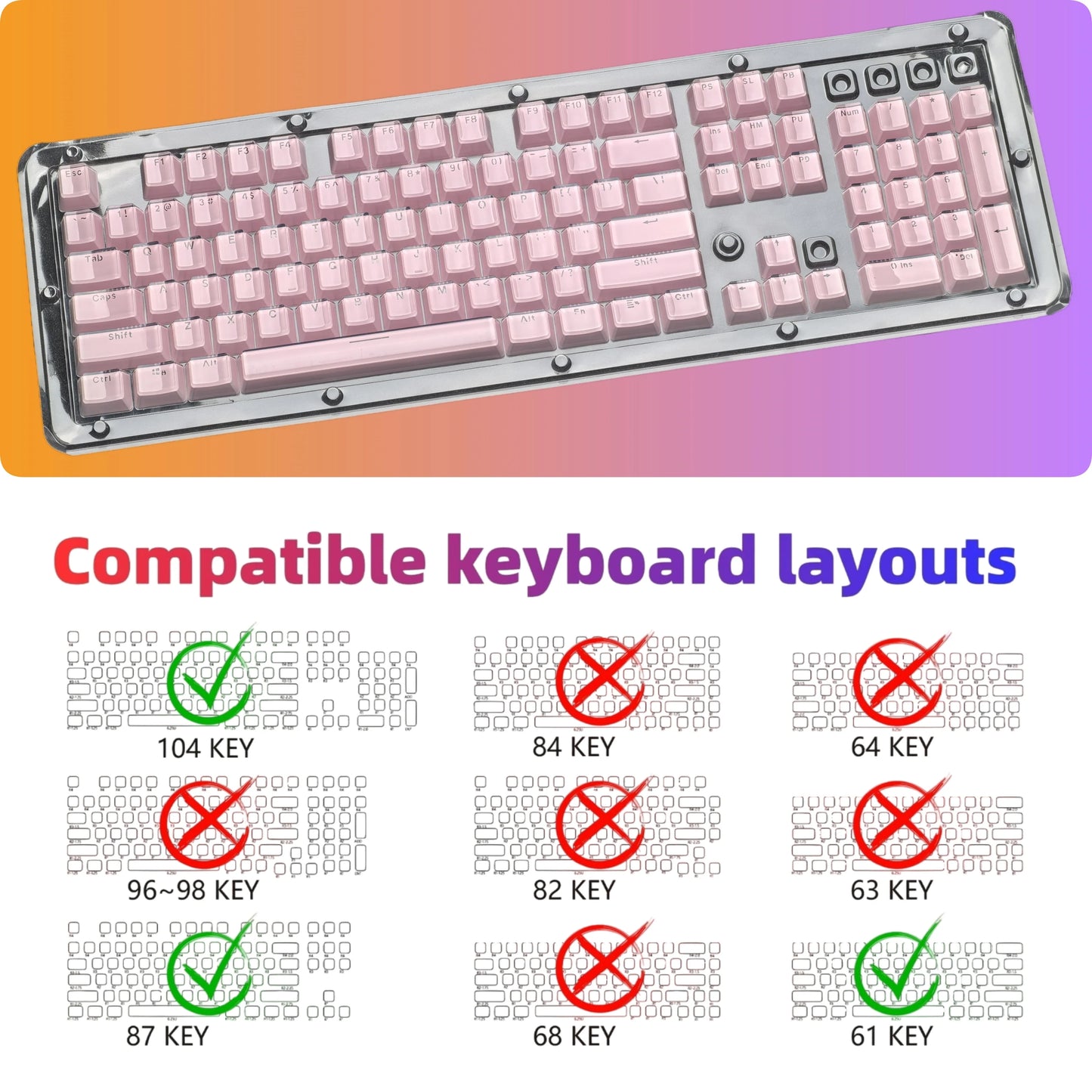 Translucent Keycaps 104/123 Keys Layout Low Profile White Keycaps DIY Black Backlit Crystal Edge for Mechanical Keyboard
