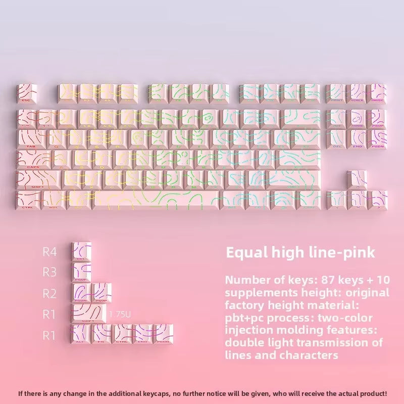 New Topographic Keycaps 4.0 Version Shine through 98 Key PBT Cherry Profile Side Print Backlit for MX Gamer Mechanical Keyboard