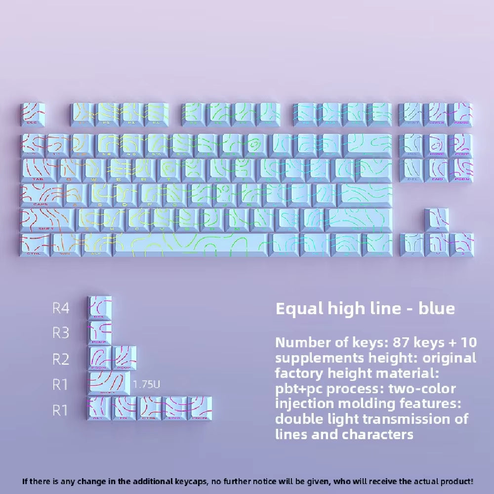 New Topographic Keycaps 4.0 Version Shine through 98 Key PBT Cherry Profile Side Print Backlit for MX Gamer Mechanical Keyboard