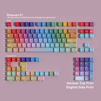 Korean Russian Japanese Spanish Cherry Profile Double Print Keycap Rainbow Gradient 130 Key Caps Mechanical Keyboard AJAZZ AULA