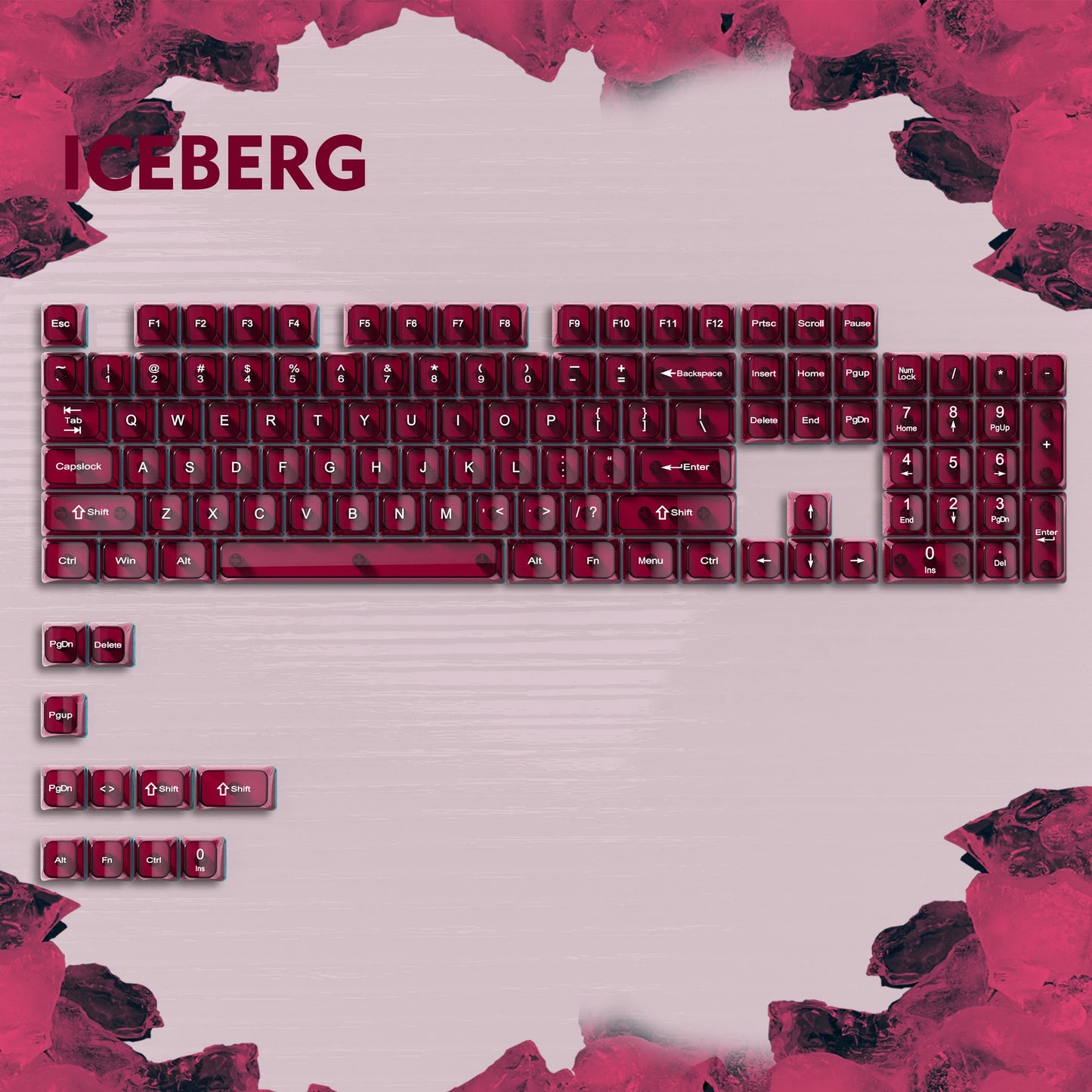115 Keys Dark Blue MDA Profile Transparent Clear Keycaps Crystal PC Keycap RGB Shine through Key Cap for MX Switch Keyboard