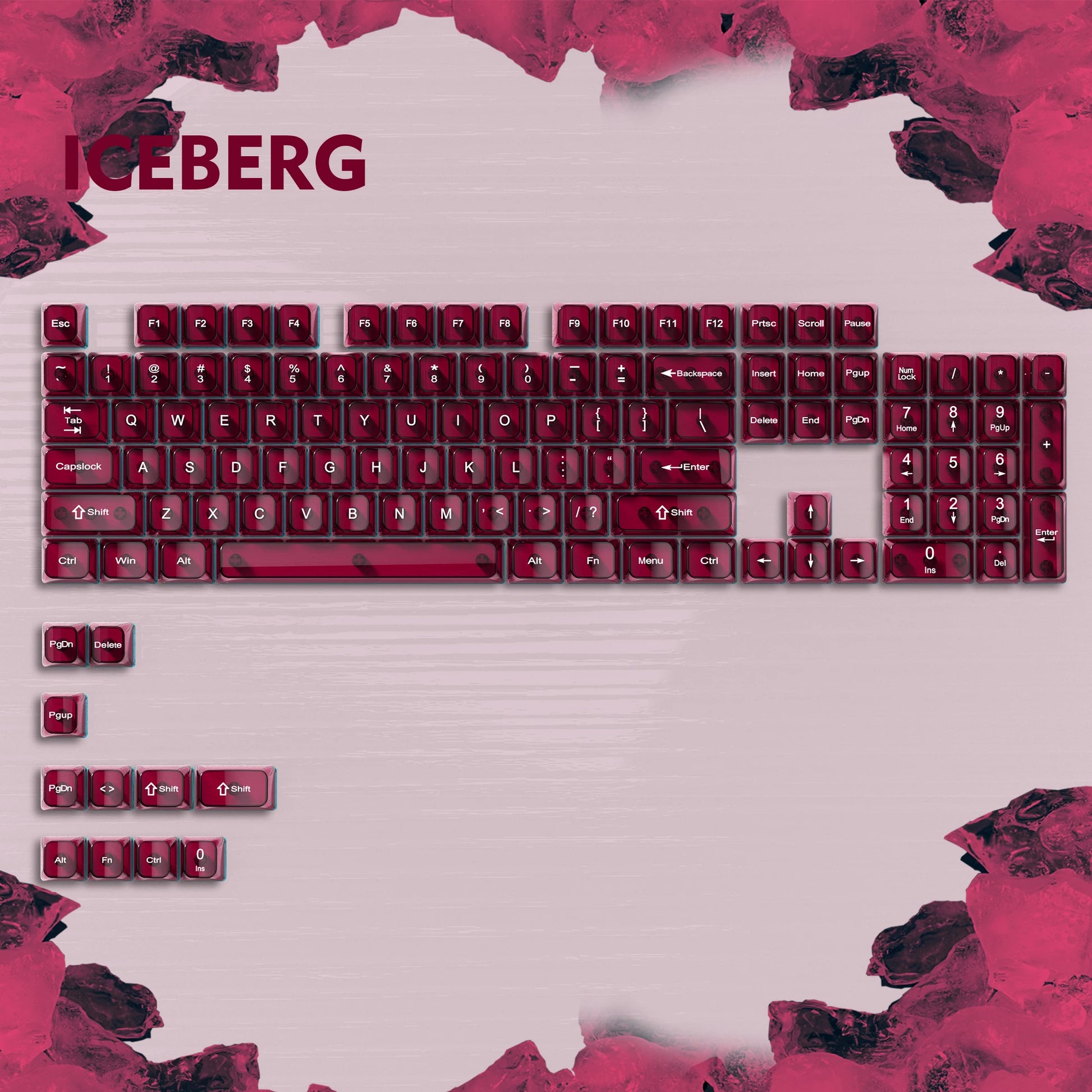 115 Keys Dark Blue MDA Profile Transparent Clear Keycaps Crystal PC Keycap RGB Shine through Key Cap for MX Switch Keyboard