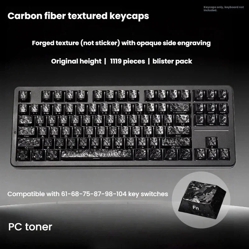 Carbon Fiber Texture Keycaps Forged Carbon Pattern Side-Engraved Non-Translucent Original Magnetic Switch Keycaps