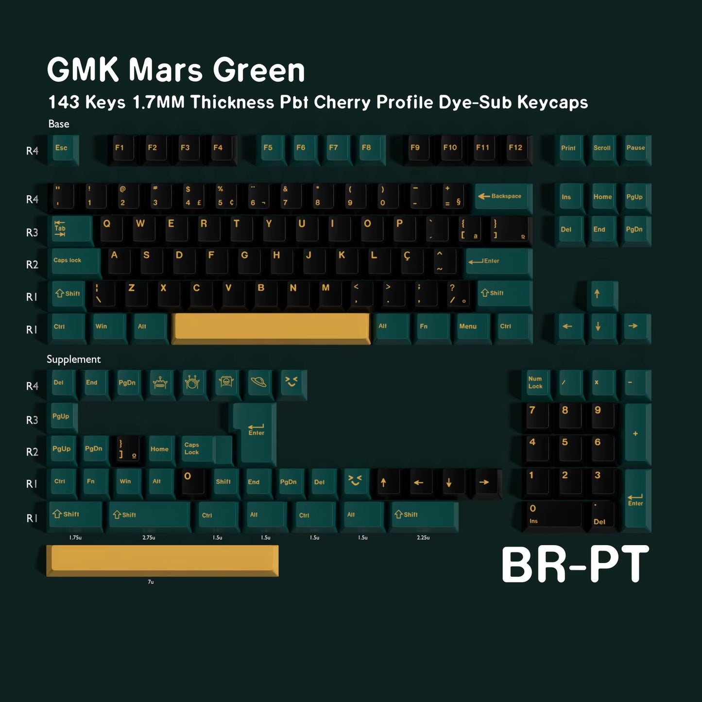 Spanish Japanese Korean Russian French Arabic BRPT Green Keycap Cherry Profile PBT Backlight Key Cap Mechanical Keyboard Aulaf75
