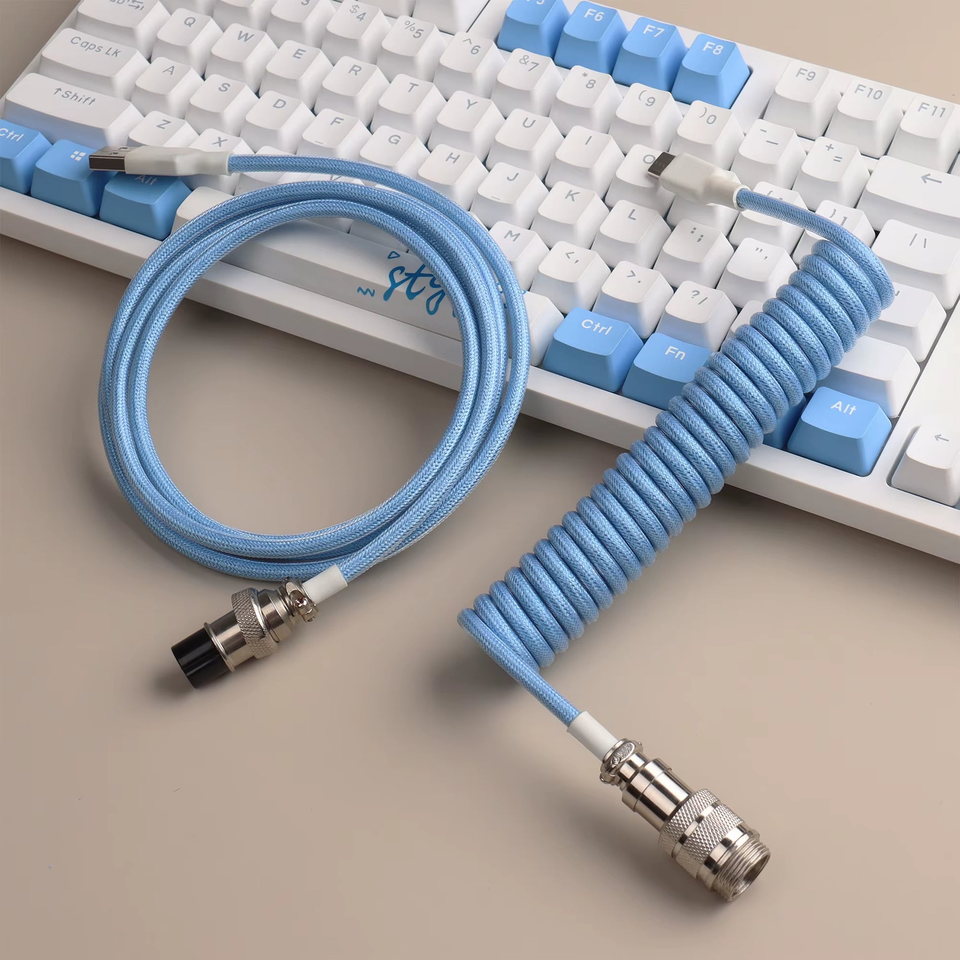 【Lano】Mechanical Keyboard Aviator Cable Cable with Gx16 Aviation Connector Usb to Type C Keyboard Coiled Cable Braided Cable New