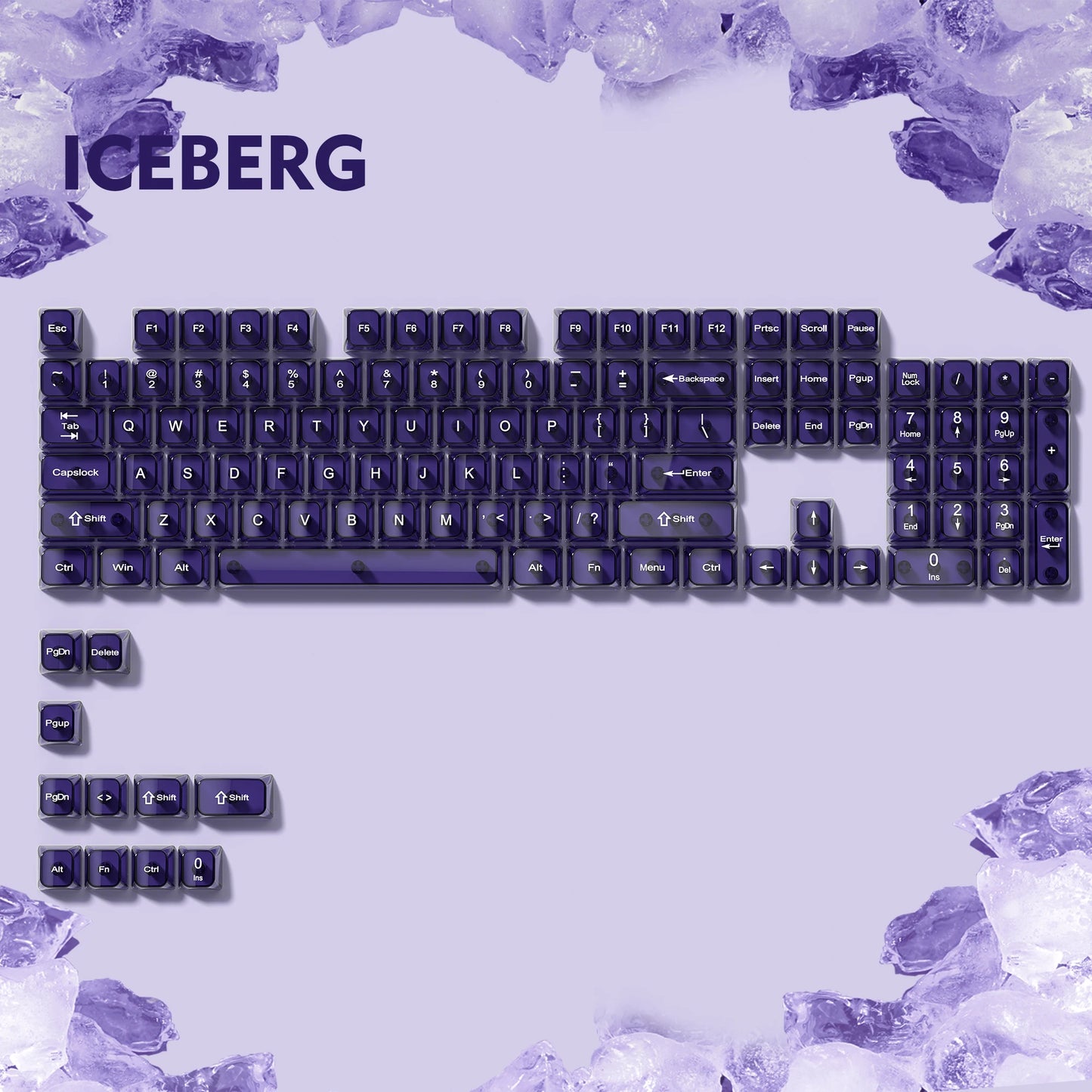 115 Keys Dark Blue MDA Profile Transparent Clear Keycaps Crystal PC Keycap RGB Shine through Key Cap for MX Switch Keyboard