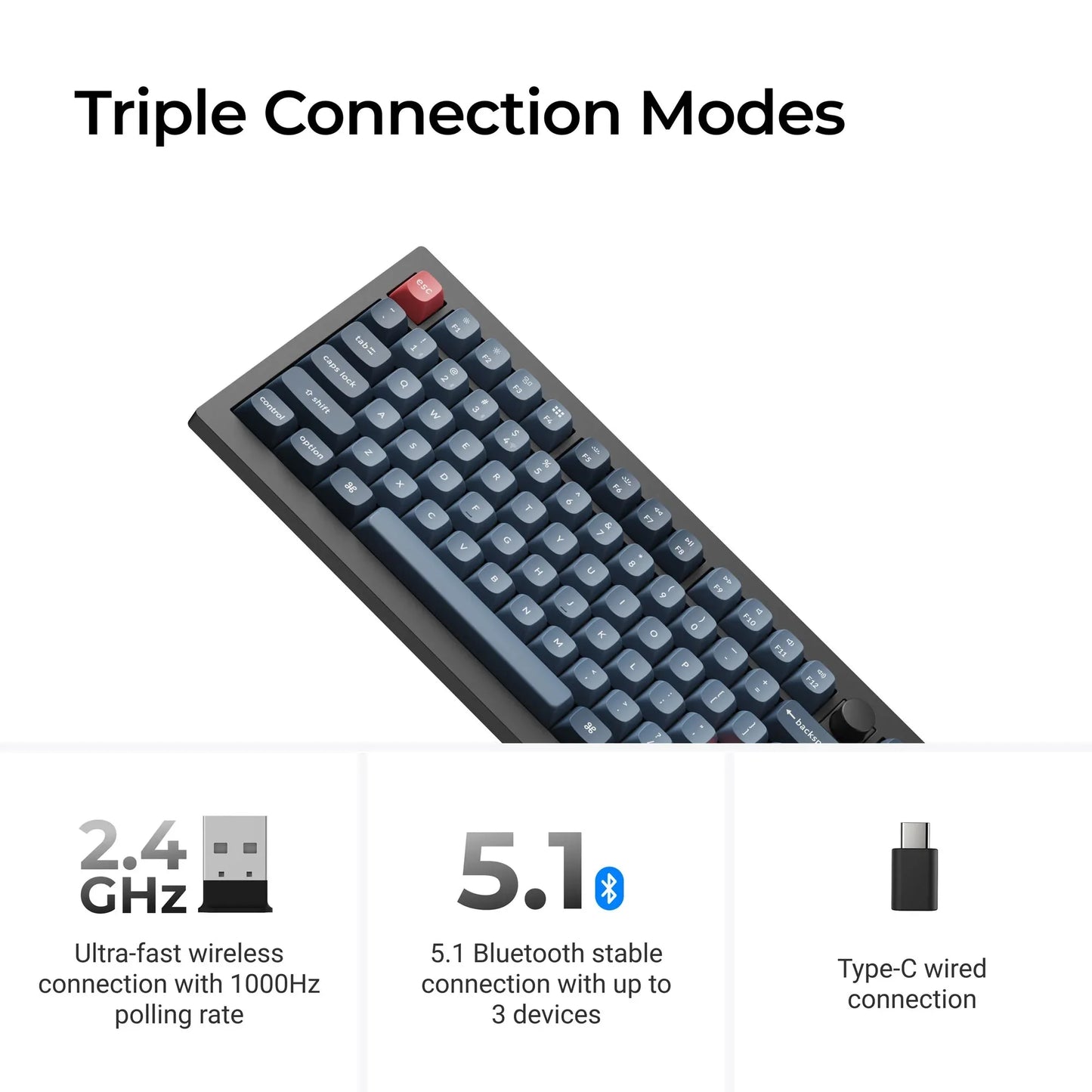 Keychron V3 Max QMK/VIA Wireless Custom Mechanical Keyboard  Jupiter Switch Double-Shot PBT Keycaps