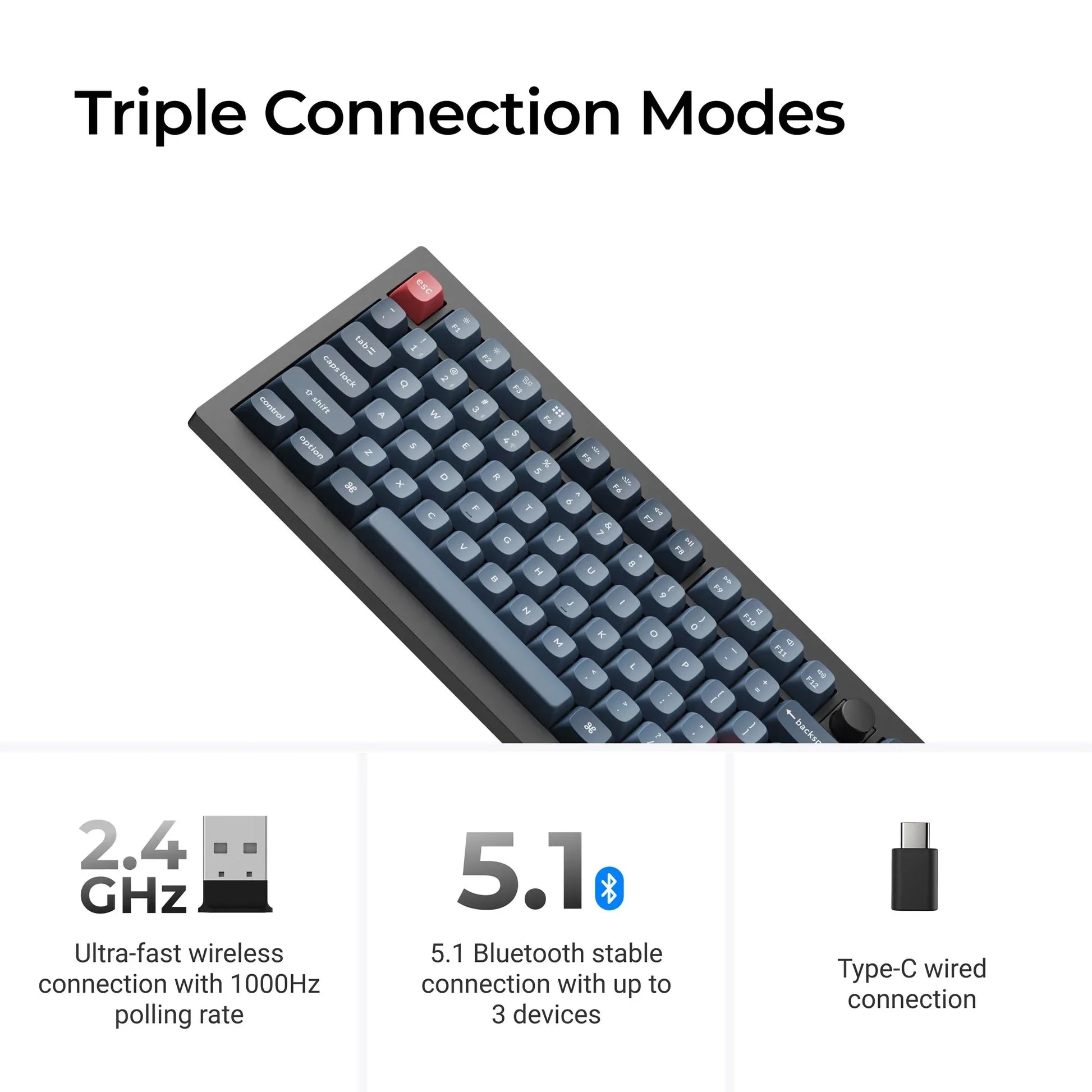 Keychron V3 Max QMK/VIA Wireless Custom Mechanical Keyboard  Jupiter Switch Double-Shot PBT Keycaps