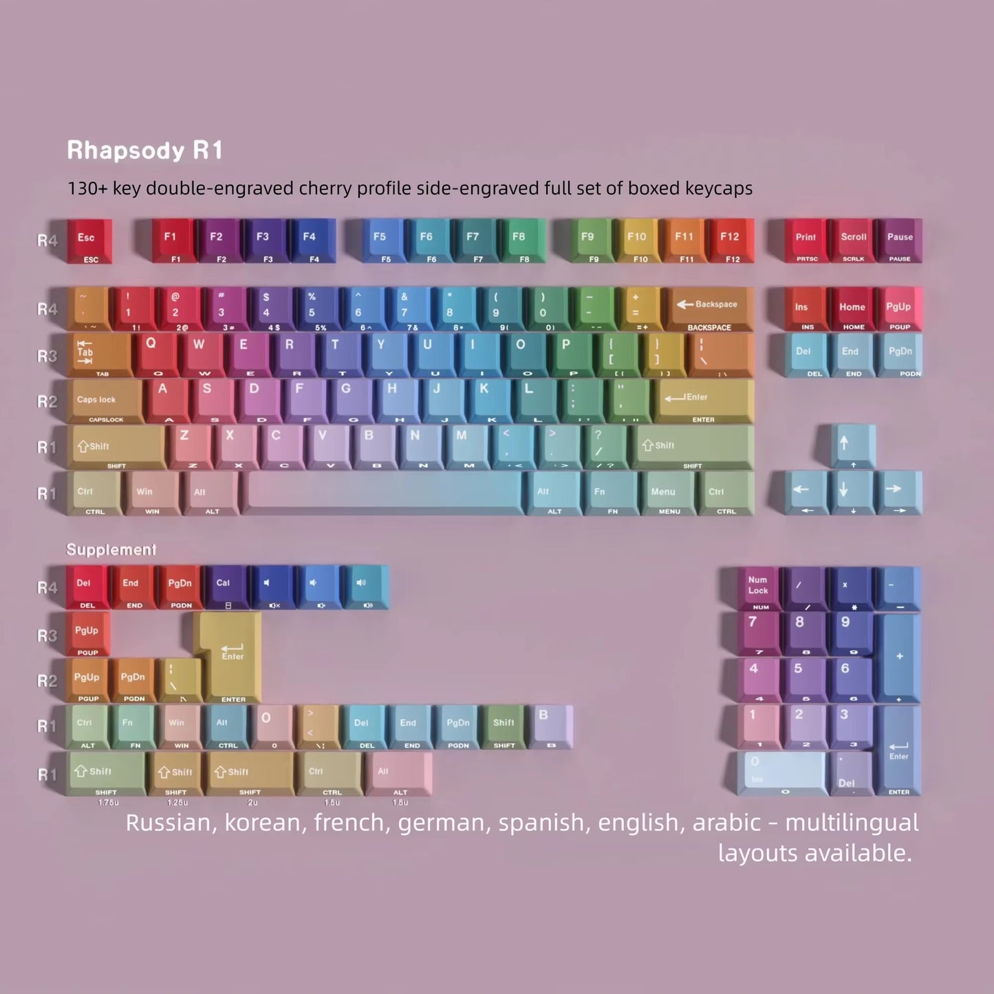 Korean Russian Japanese Spanish Cherry Profile Double Print Keycap Rainbow Gradient 130 Key Caps Mechanical Keyboard AJAZZ AULA