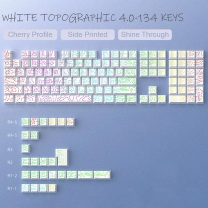 New Topographic Keycaps 4.0 Version Shine through 98 Key PBT Cherry Profile Side Print Backlit for MX Gamer Mechanical Keyboard