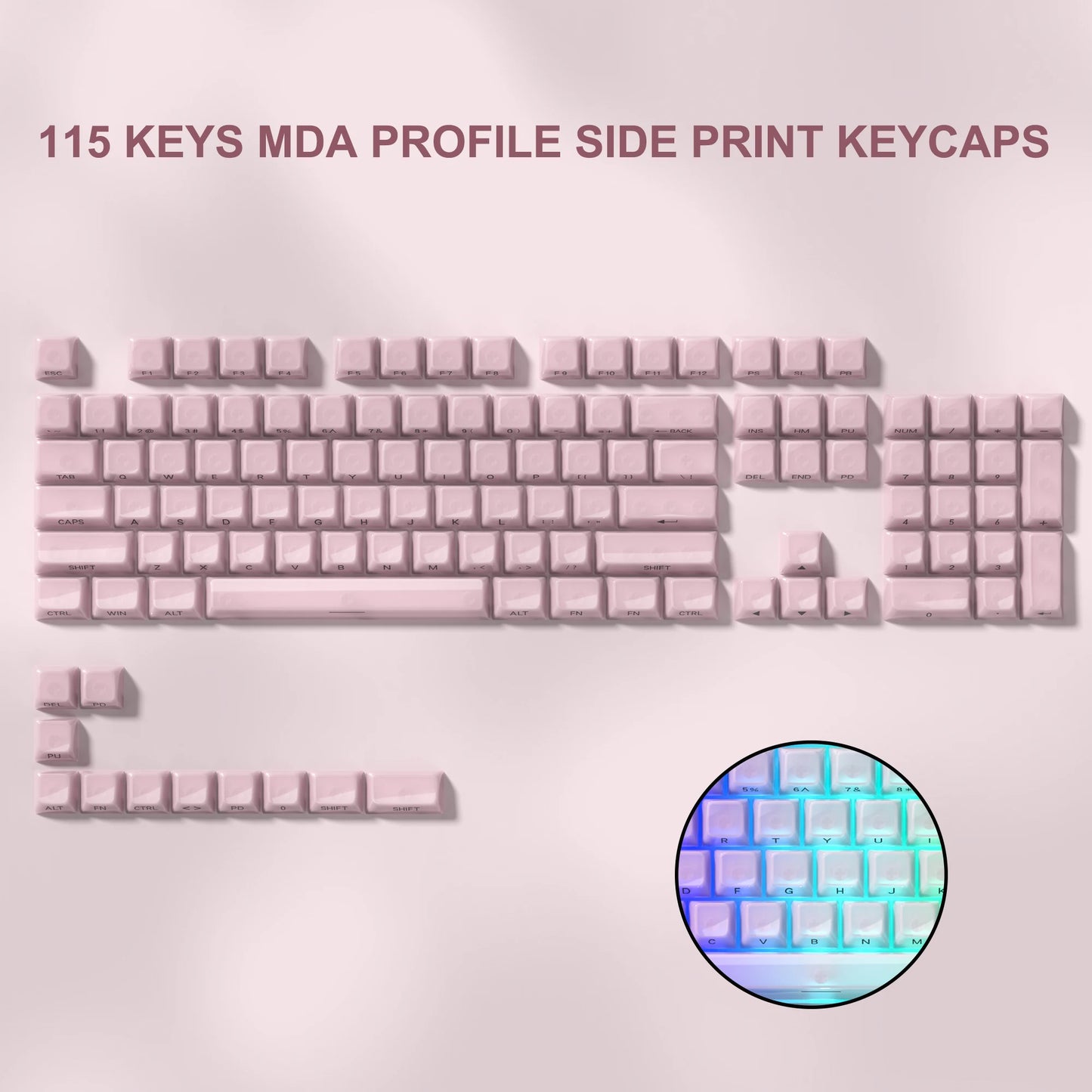 115 Keys Dark Blue MDA Profile Transparent Clear Keycaps Crystal PC Keycap RGB Shine through Key Cap for MX Switch Keyboard