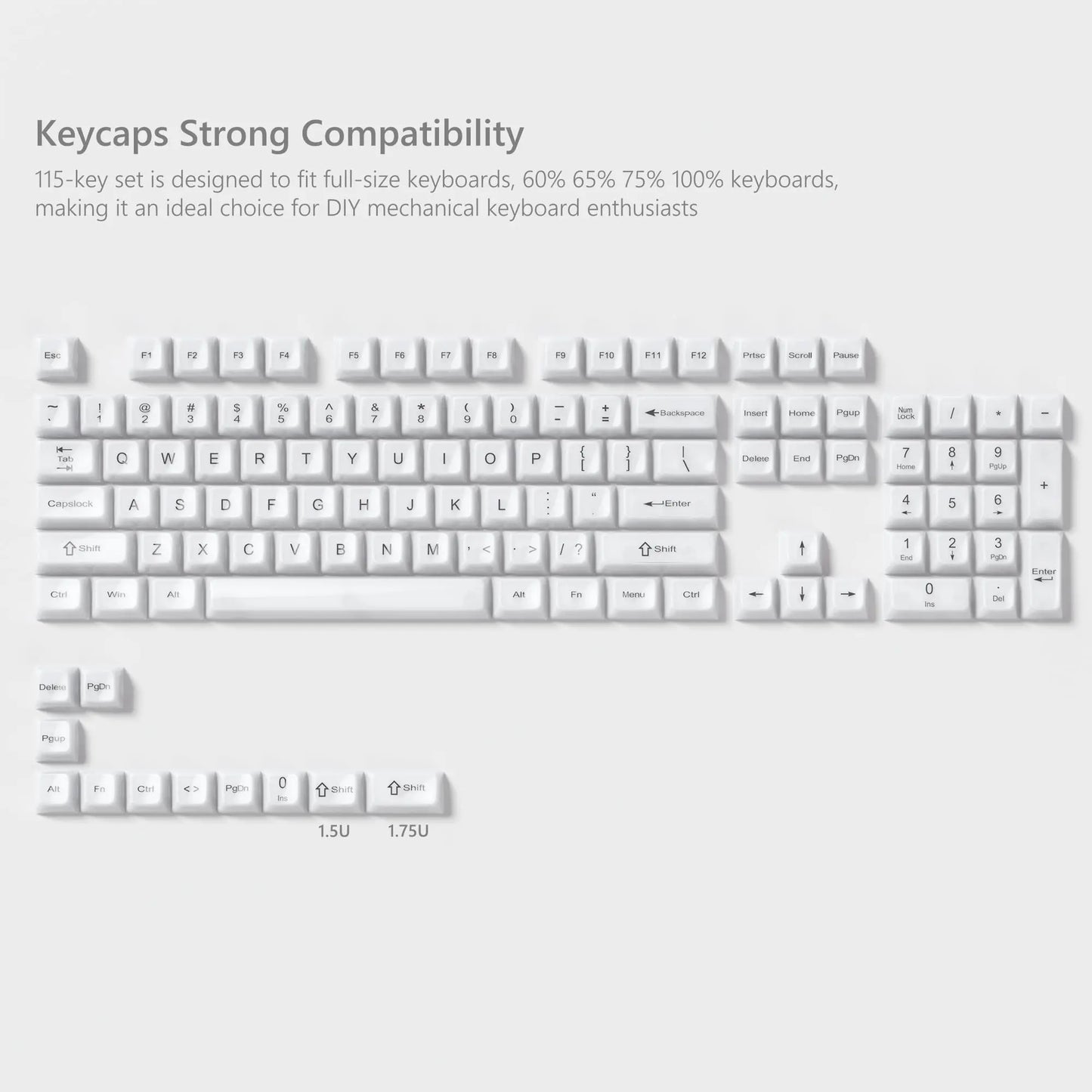 115 Keys Dark Blue MDA Profile Transparent Clear Keycaps Crystal PC Keycap RGB Shine through Key Cap for MX Switch Keyboard