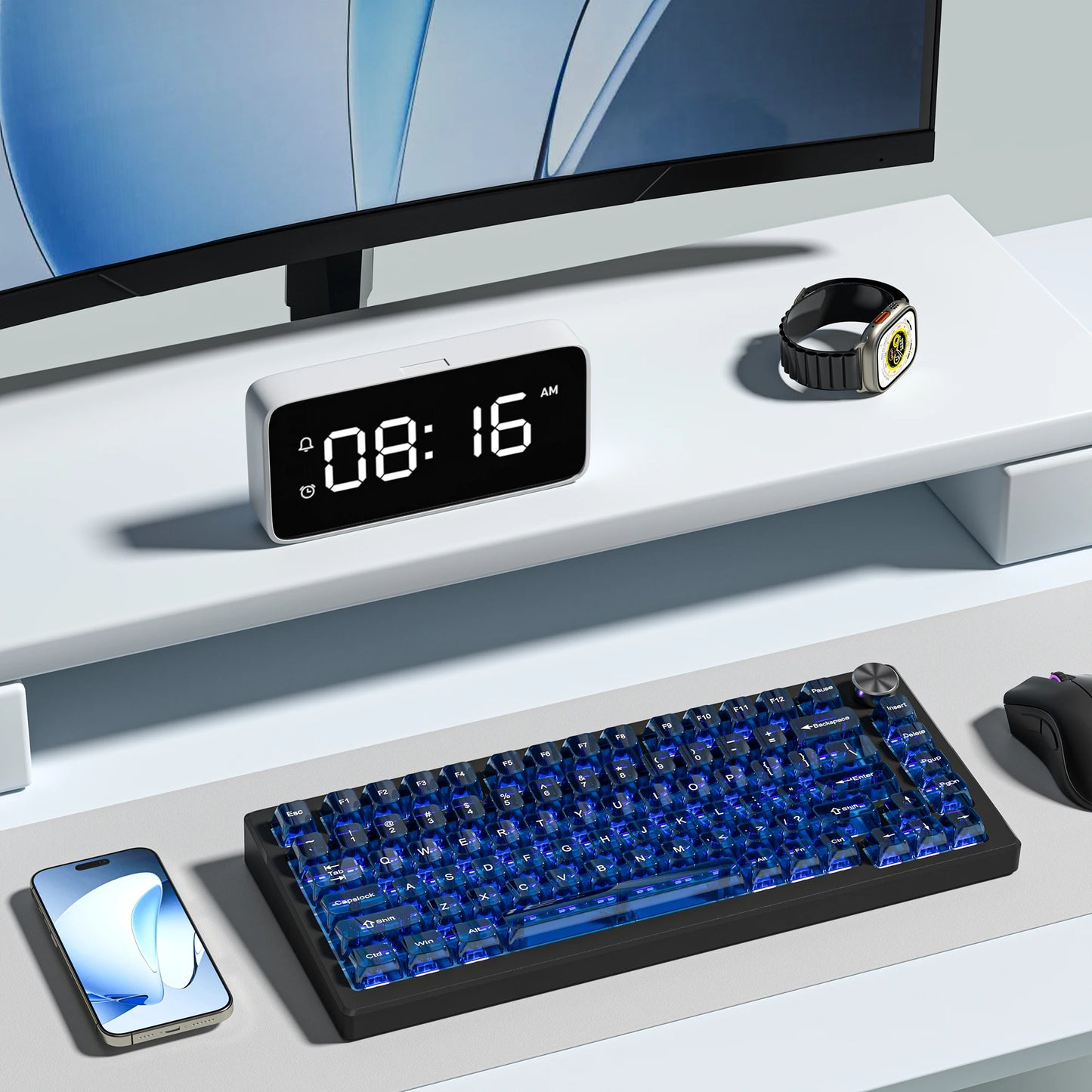 115 Keys Dark Blue MDA Profile Transparent Clear Keycaps Crystal PC Keycap RGB Shine through Key Cap for MX Switch Keyboard