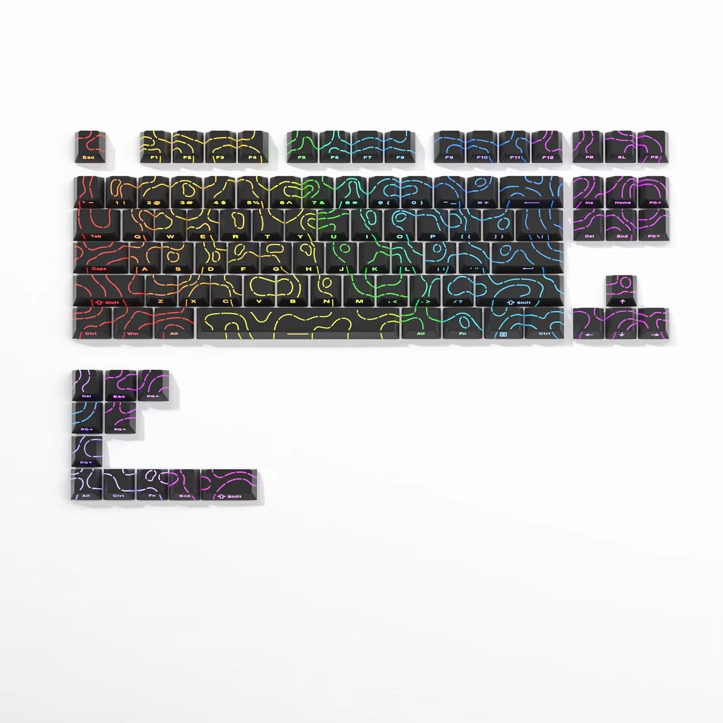 New Topographic Keycaps 4.0 Version Shine through 98 Key PBT Cherry Profile Side Print Backlit for MX Gamer Mechanical Keyboard